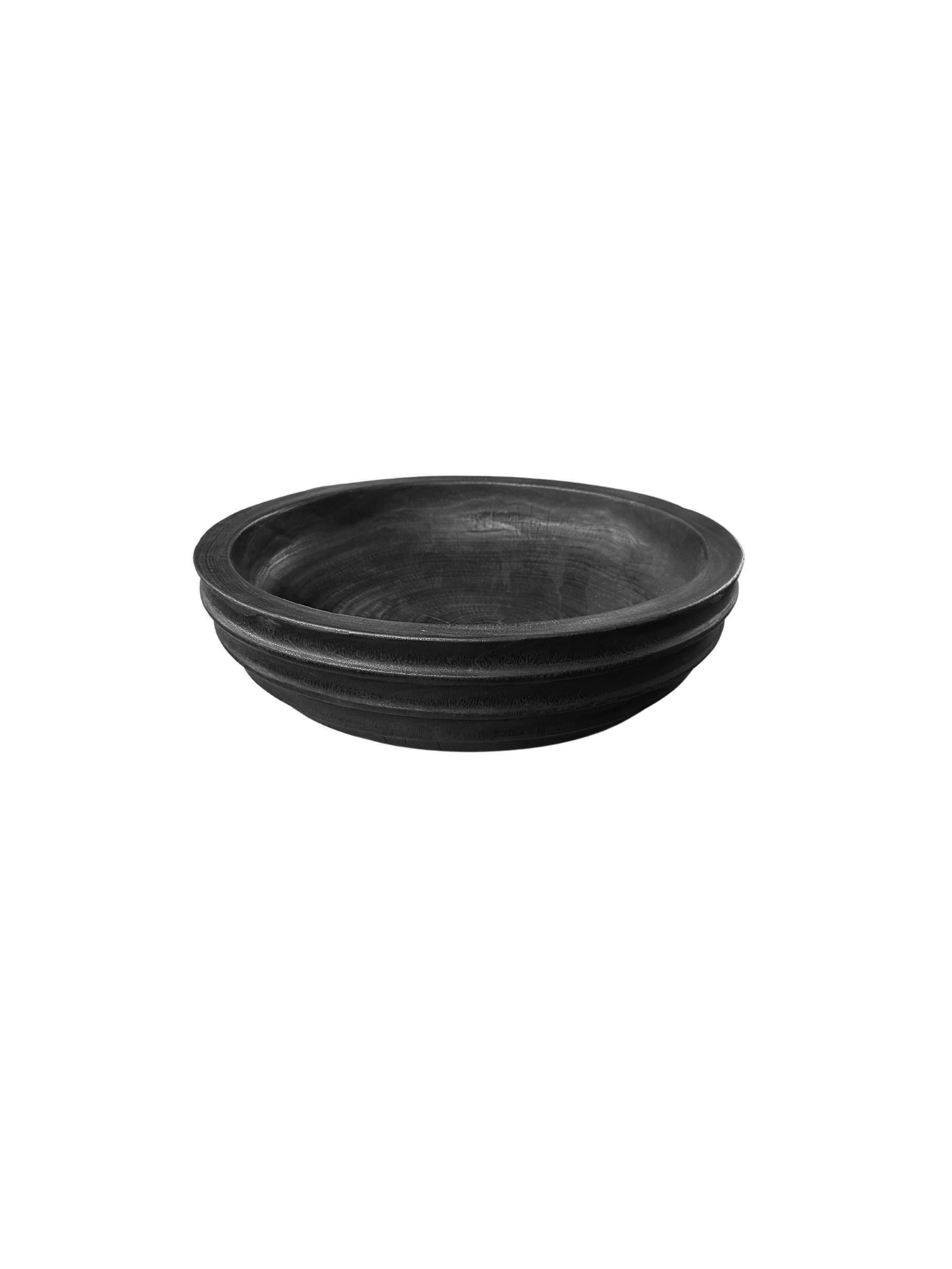 Carved Solid Mango Wood Bowl with Burnt Finish For Sale