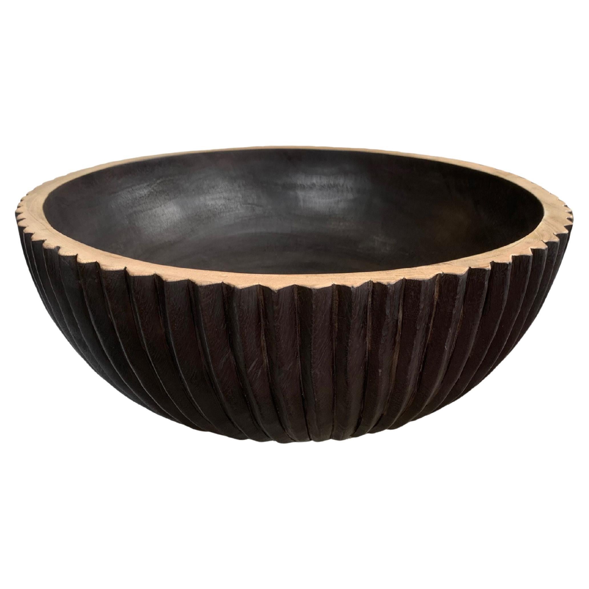 Solid Mango Wood Bowl with Burnt Finish For Sale