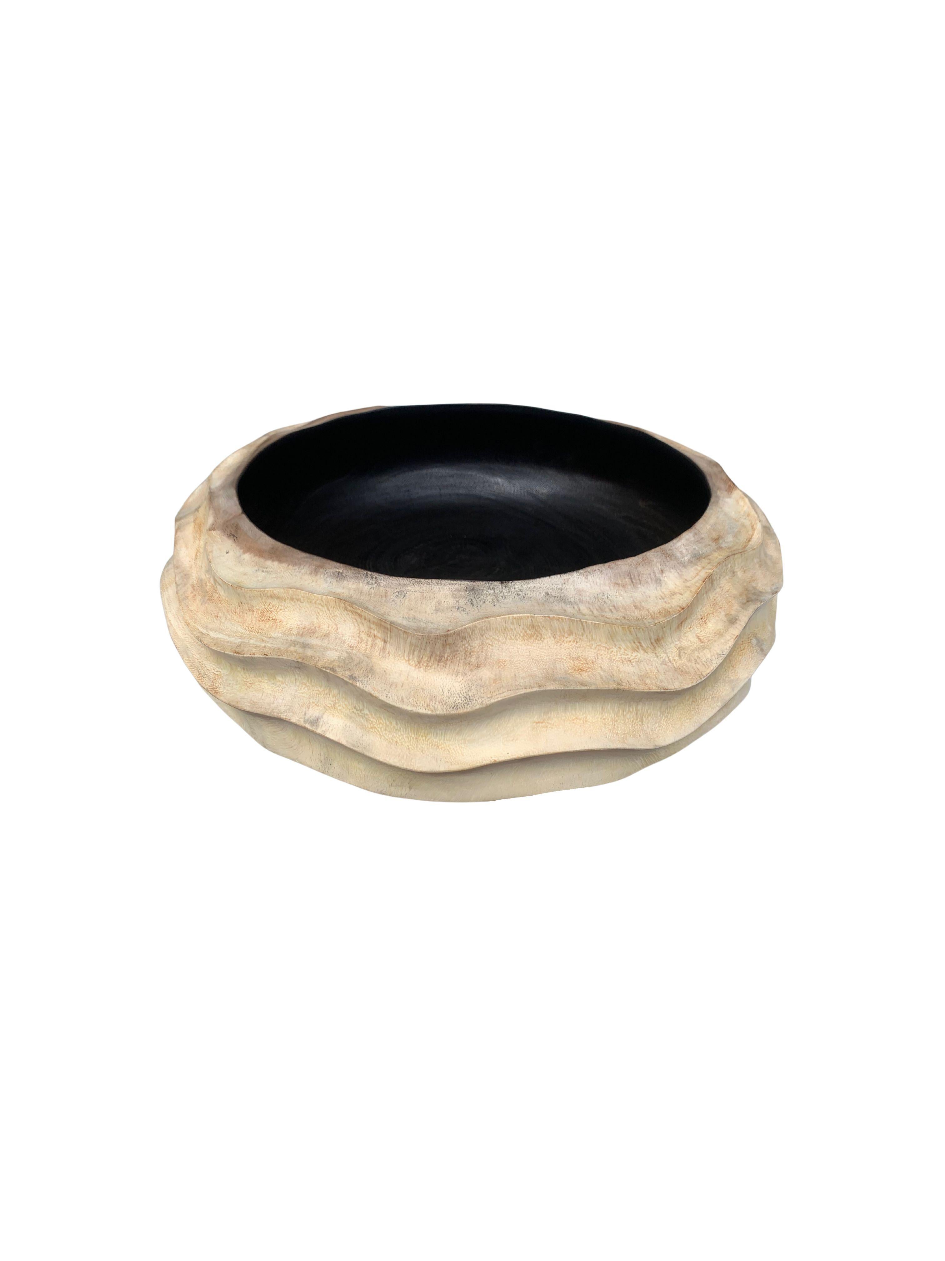 Indonesian Solid Mango Wood Bowl with Burnt & Natural Finish  For Sale