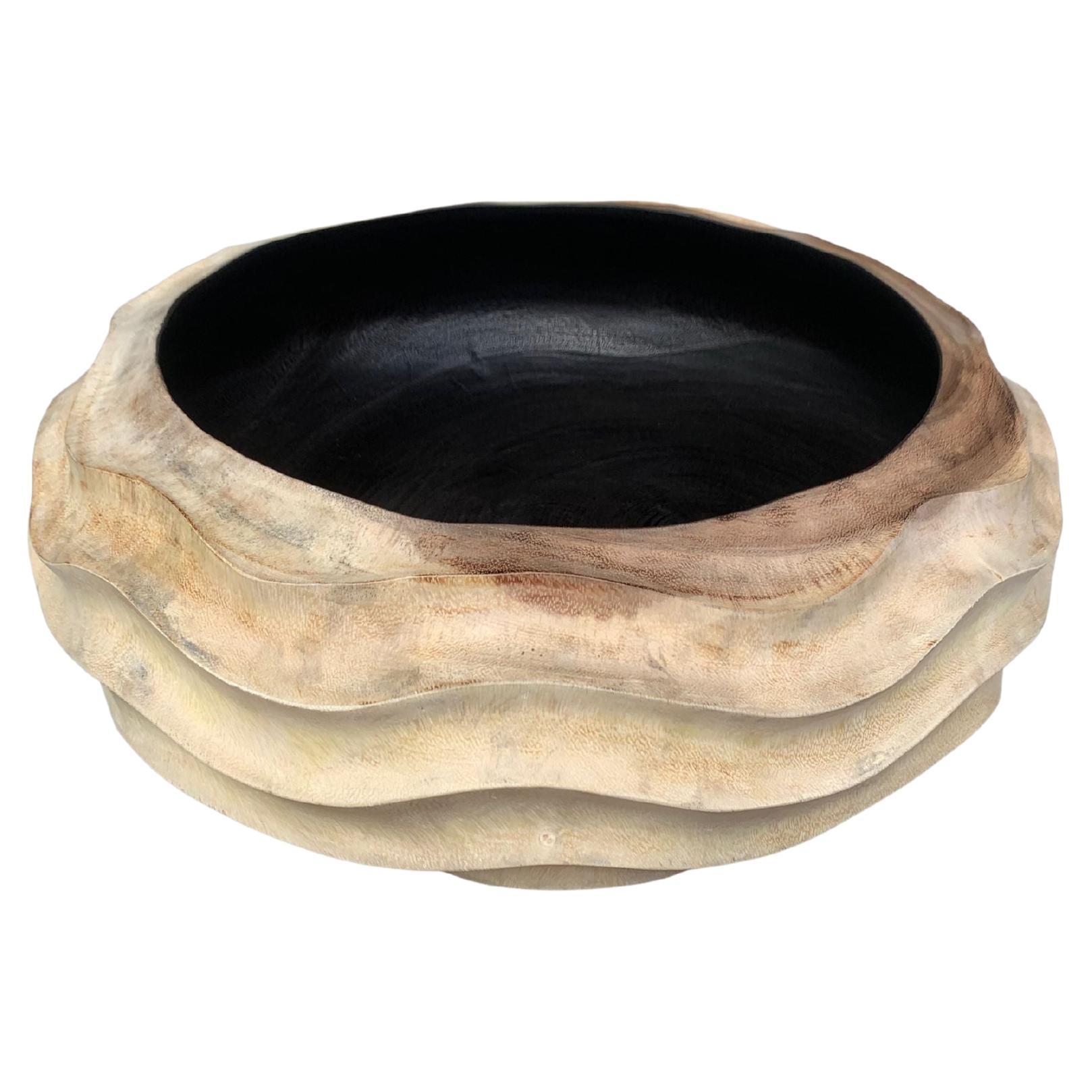 Solid Mango Wood Bowl with Burnt & Natural Finish  For Sale