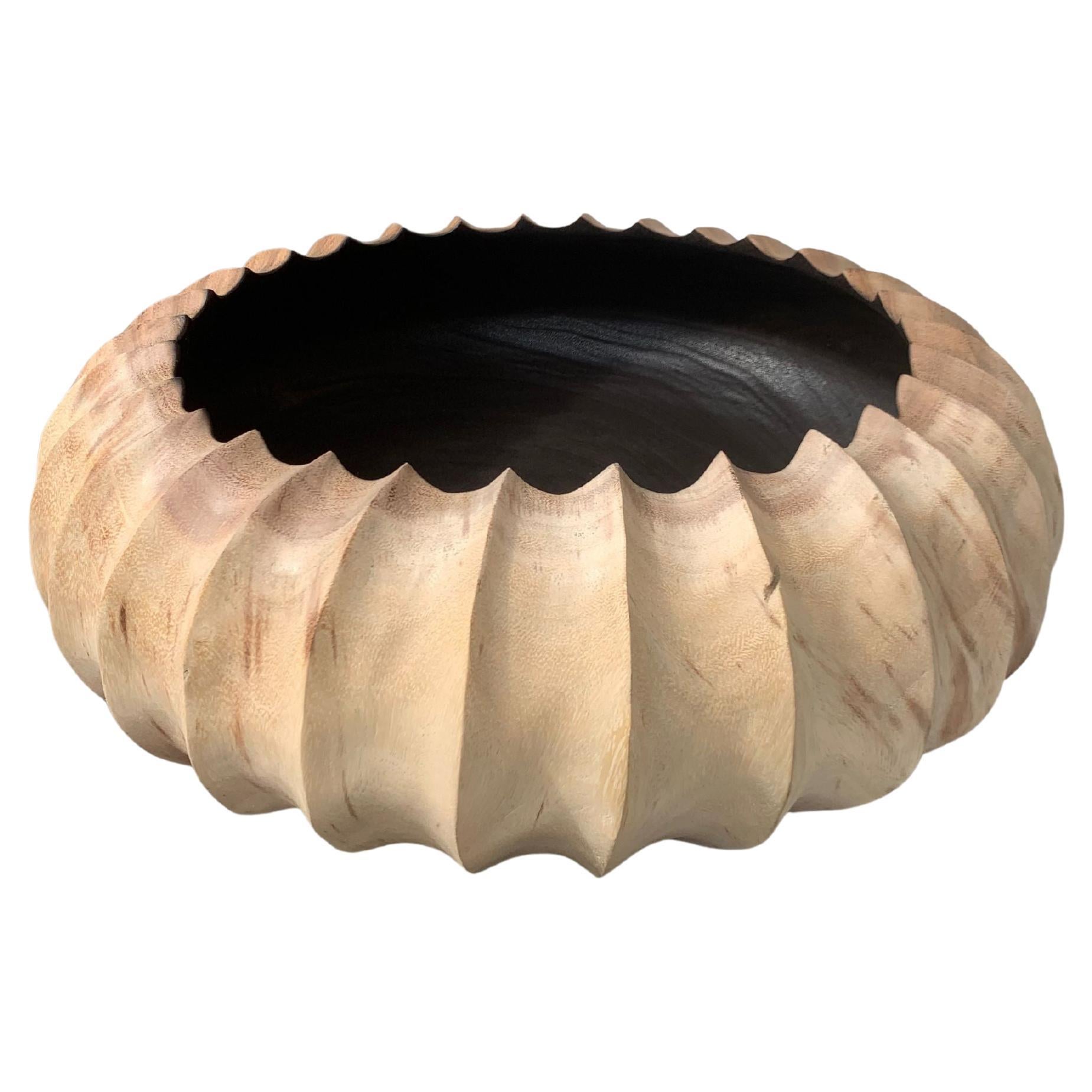 Solid Mango Wood Bowl with Burnt & Natural Finish For Sale