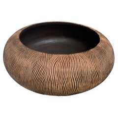 Solid Mango Wood Bowl with Carved Exterior & Burnt Finish