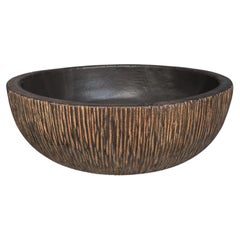 Solid Mango Wood Bowl with Carved Exterior & Burnt Finish