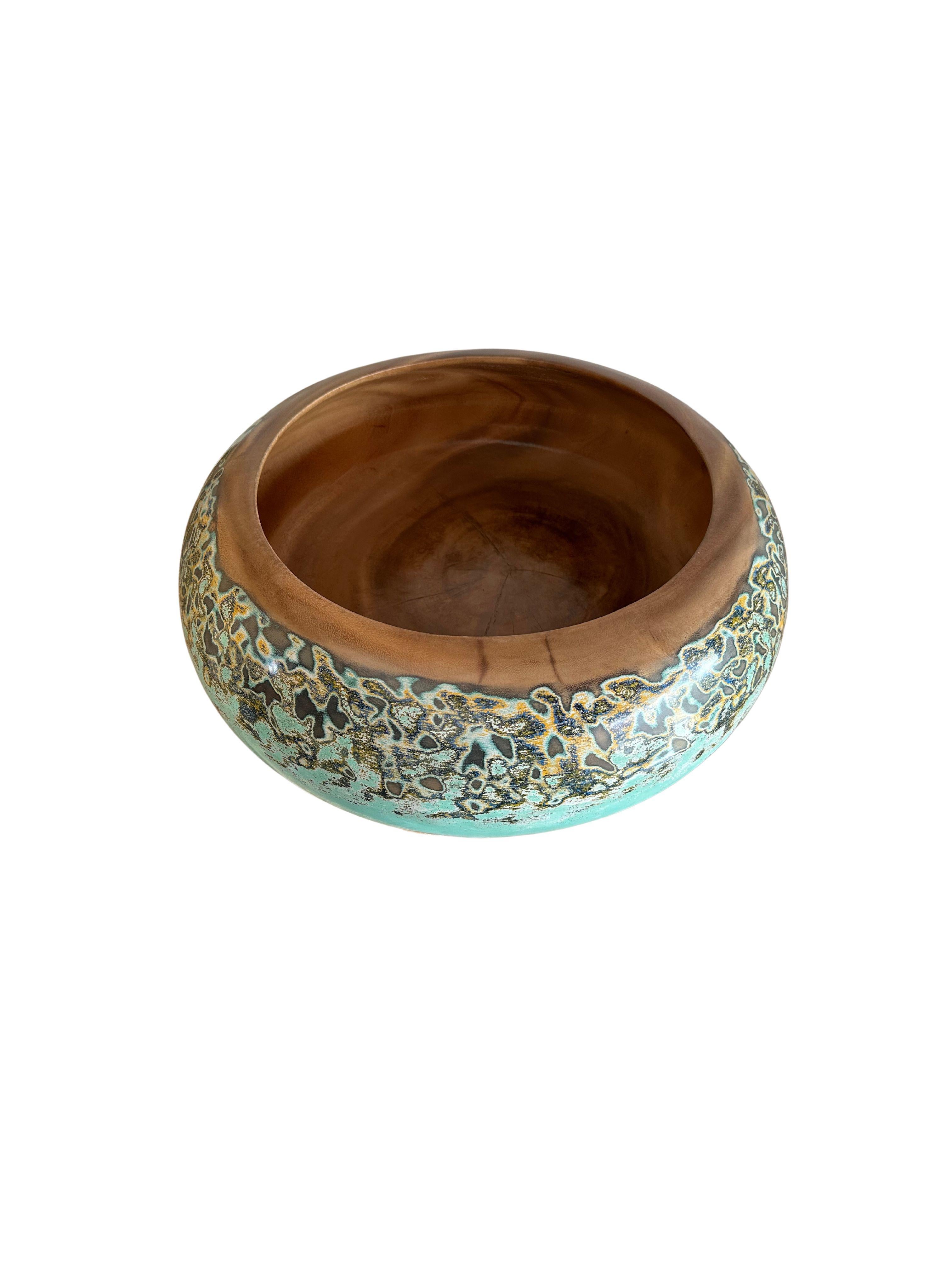 Indonesian Solid Mango Wood Bowl with hand-painted detailing For Sale