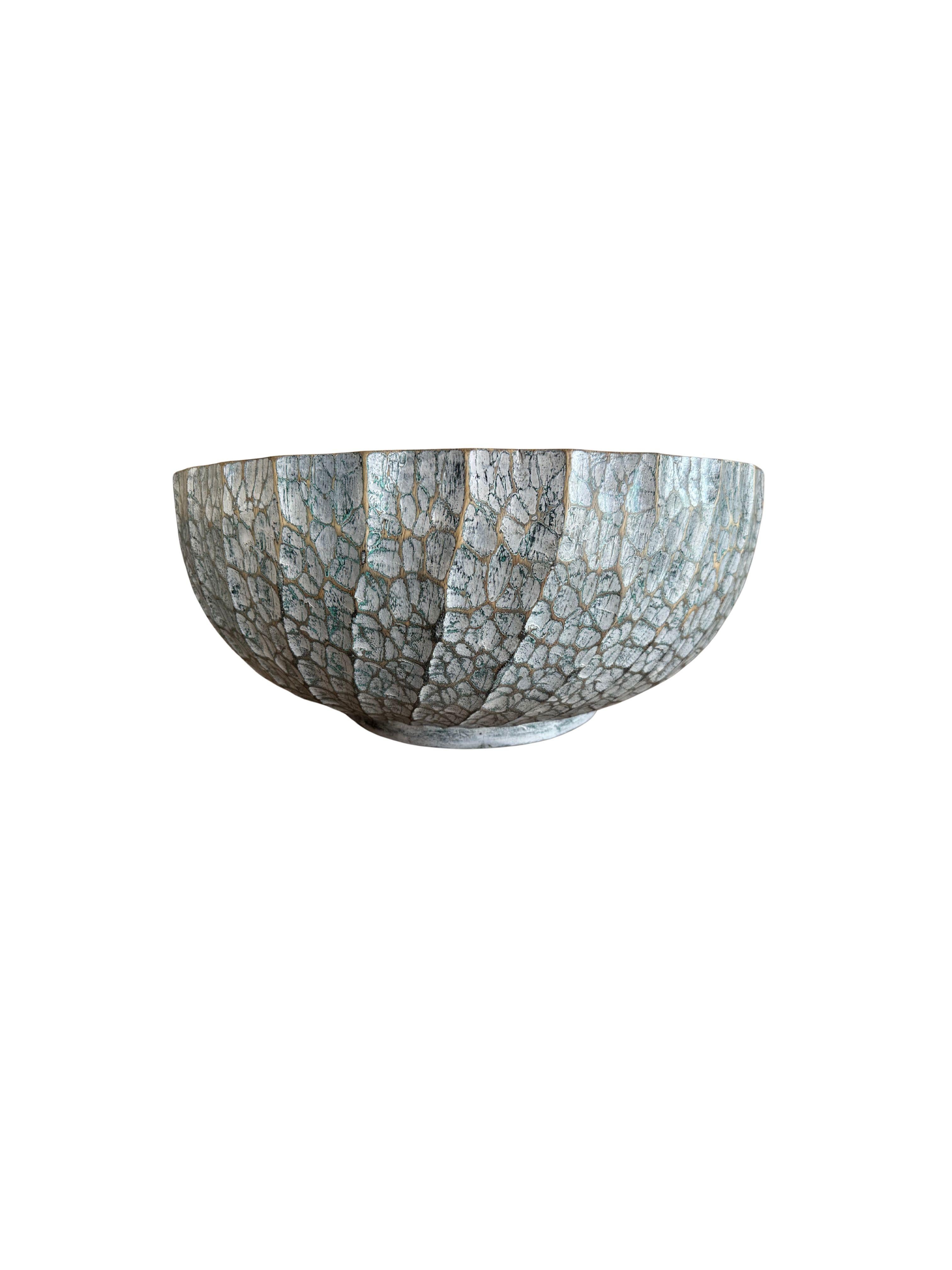 Organic Modern Solid Mango Wood Bowl with hand-painted & hand-carved detailing, Modern Organic For Sale