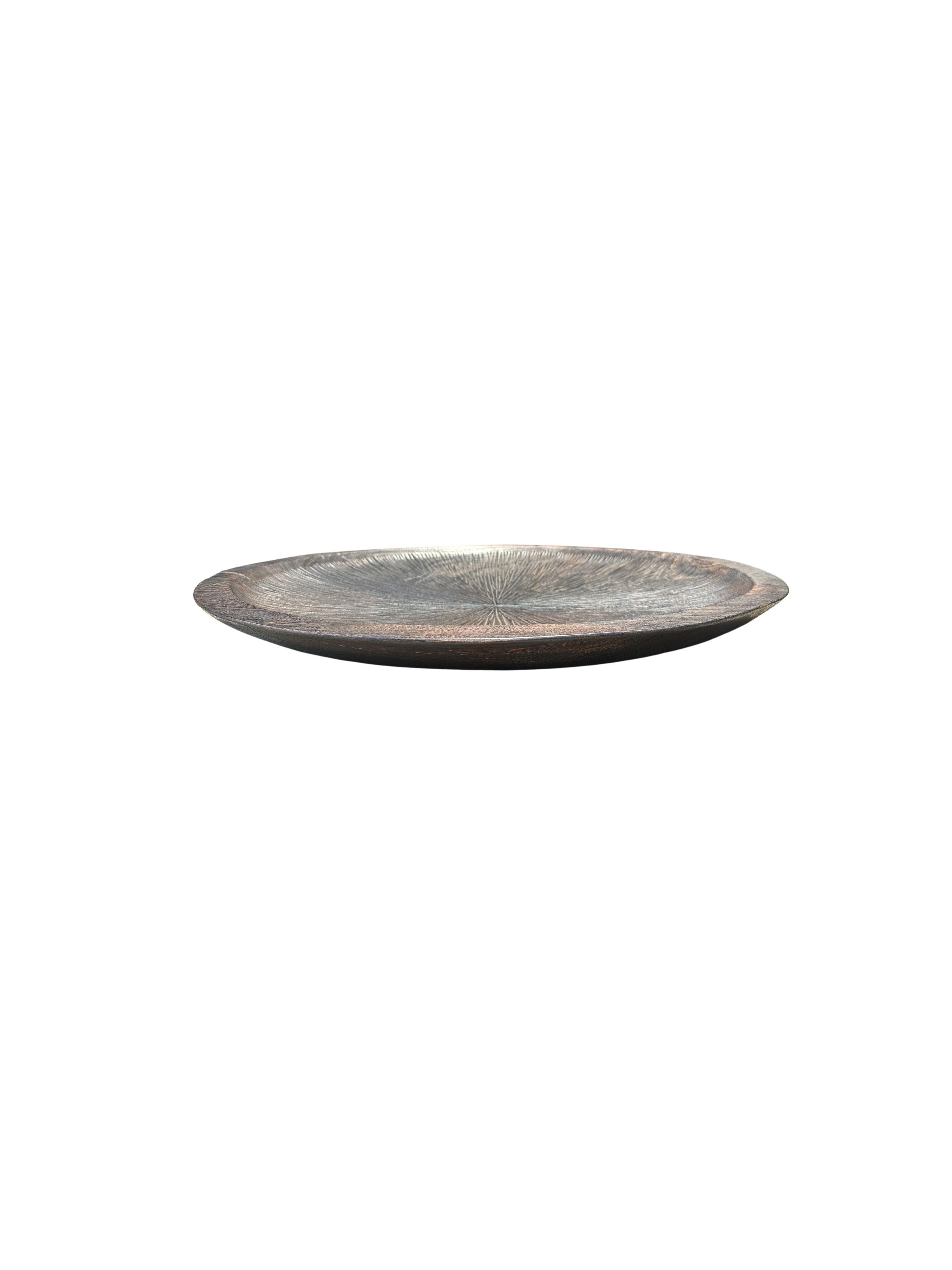 Carved Solid Mango Wood Bowl with hand-painted & hand-carved detailing, Modern Organic For Sale