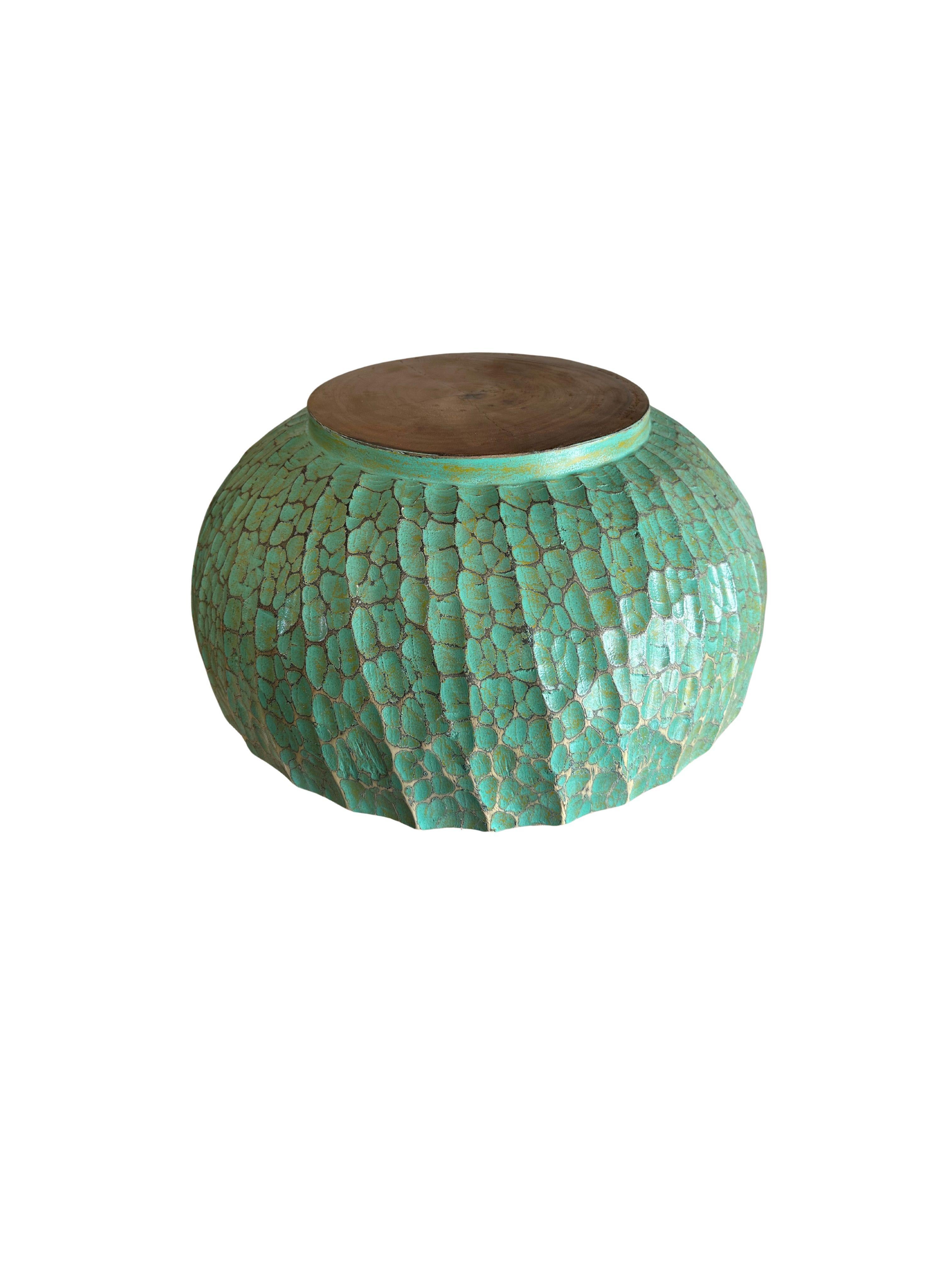 Contemporary Solid Mango Wood Bowl with hand-painted & hand-carved detailing, Modern Organic For Sale