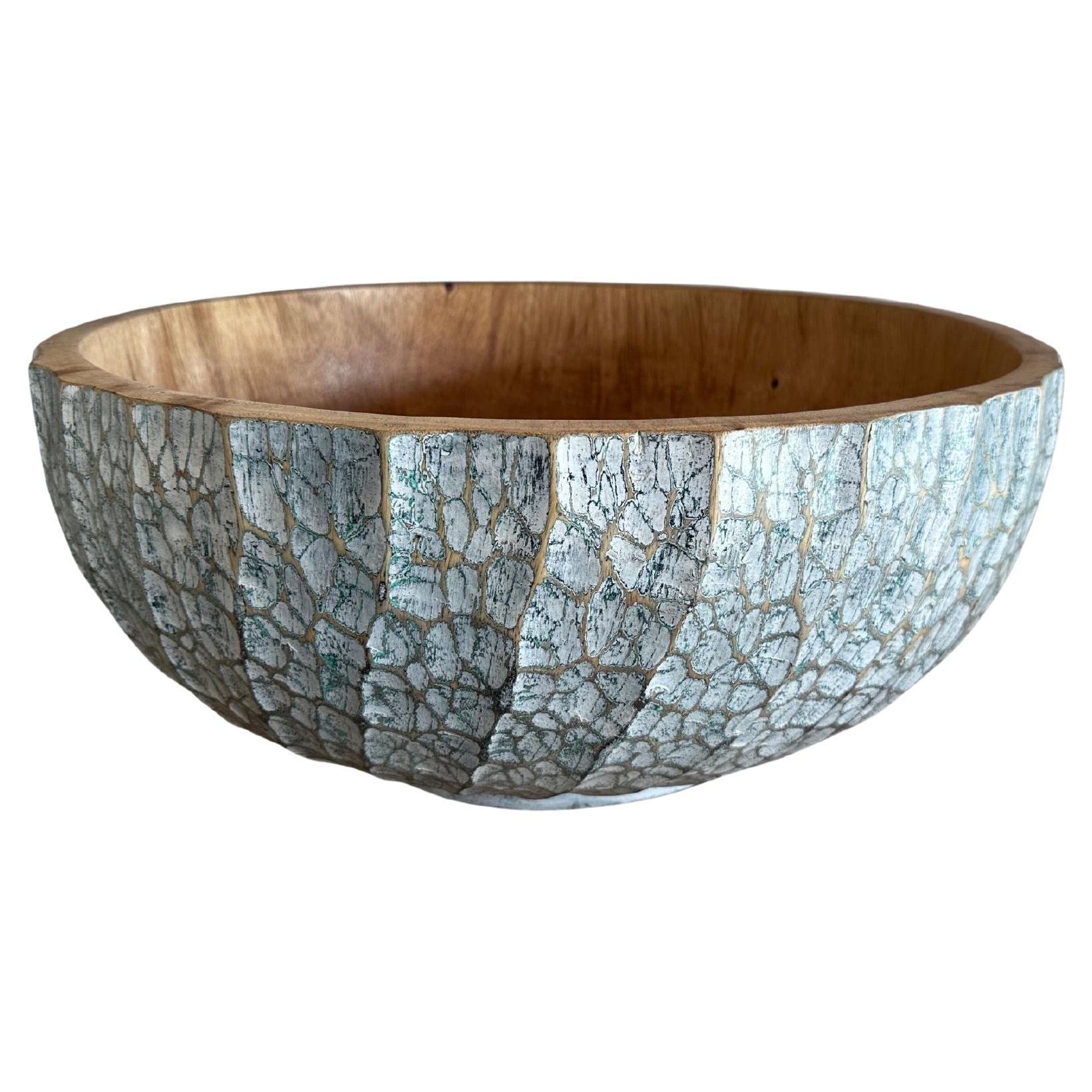Bol à Mango en bois massif avec détails peints et sculptés à la main, moderne organique