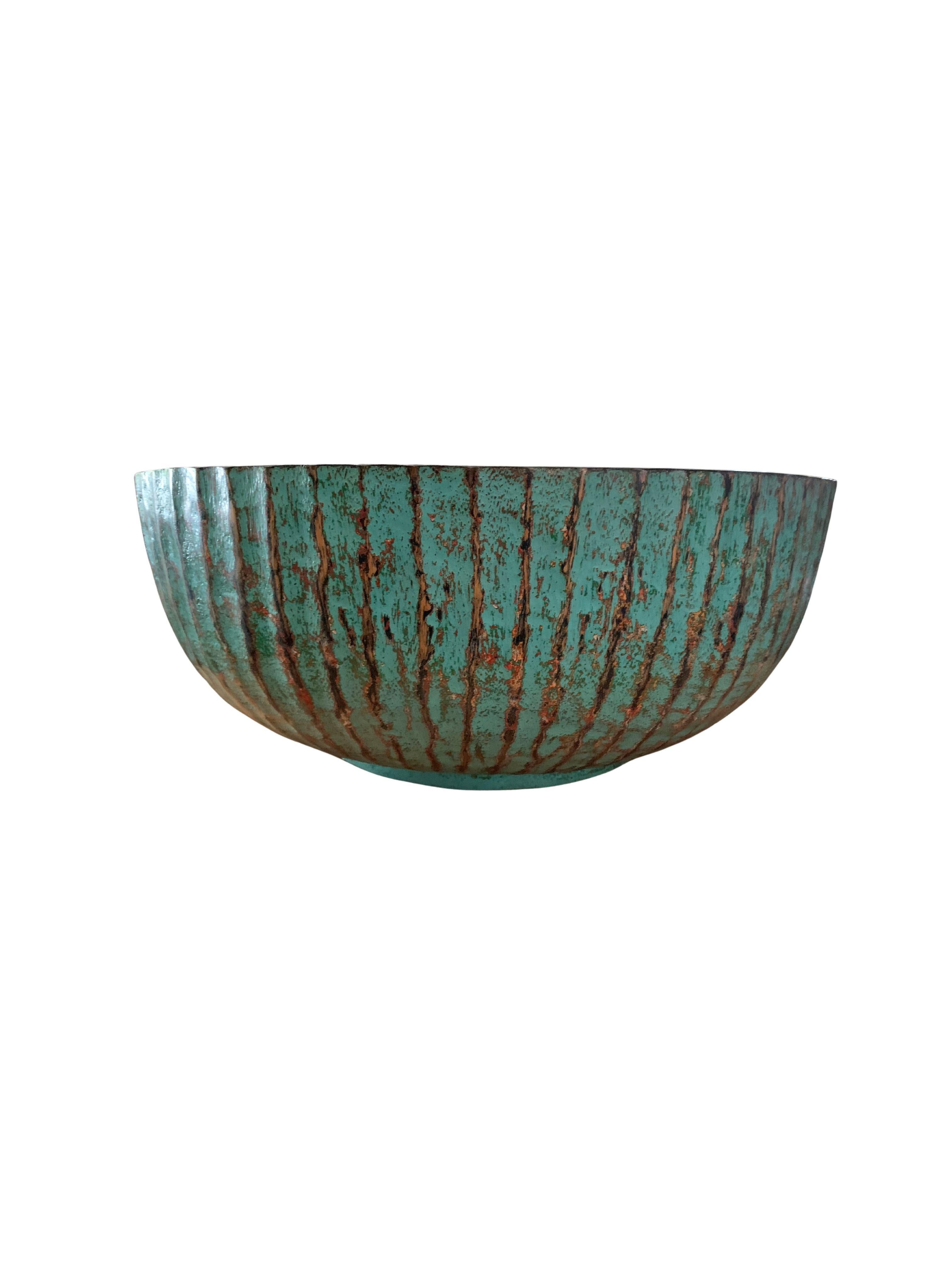 Indonesian Solid Mango Wood Bowl with Turquoise & Black Finish