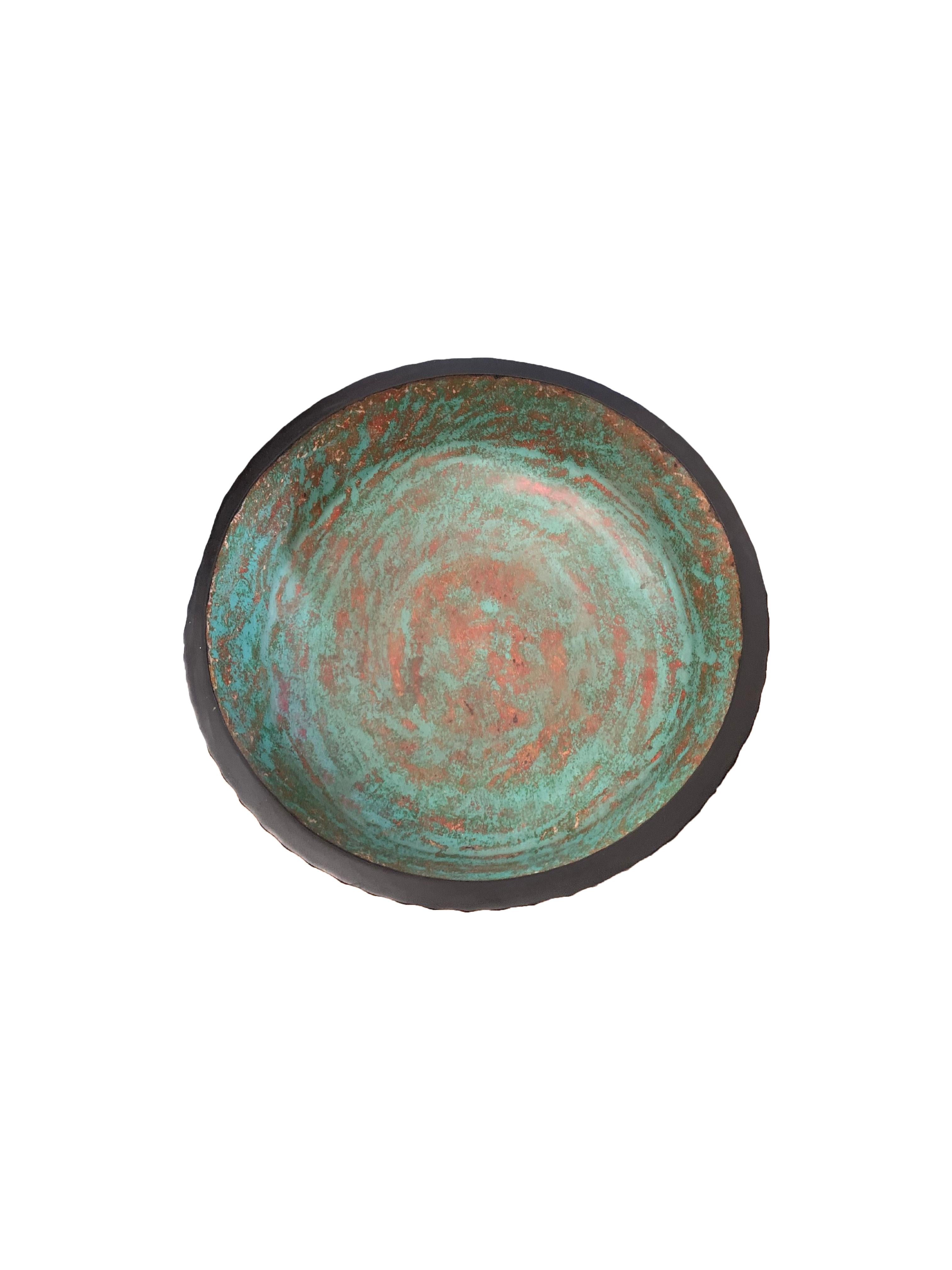 Carved Solid Mango Wood Bowl with Turquoise & Black Finish