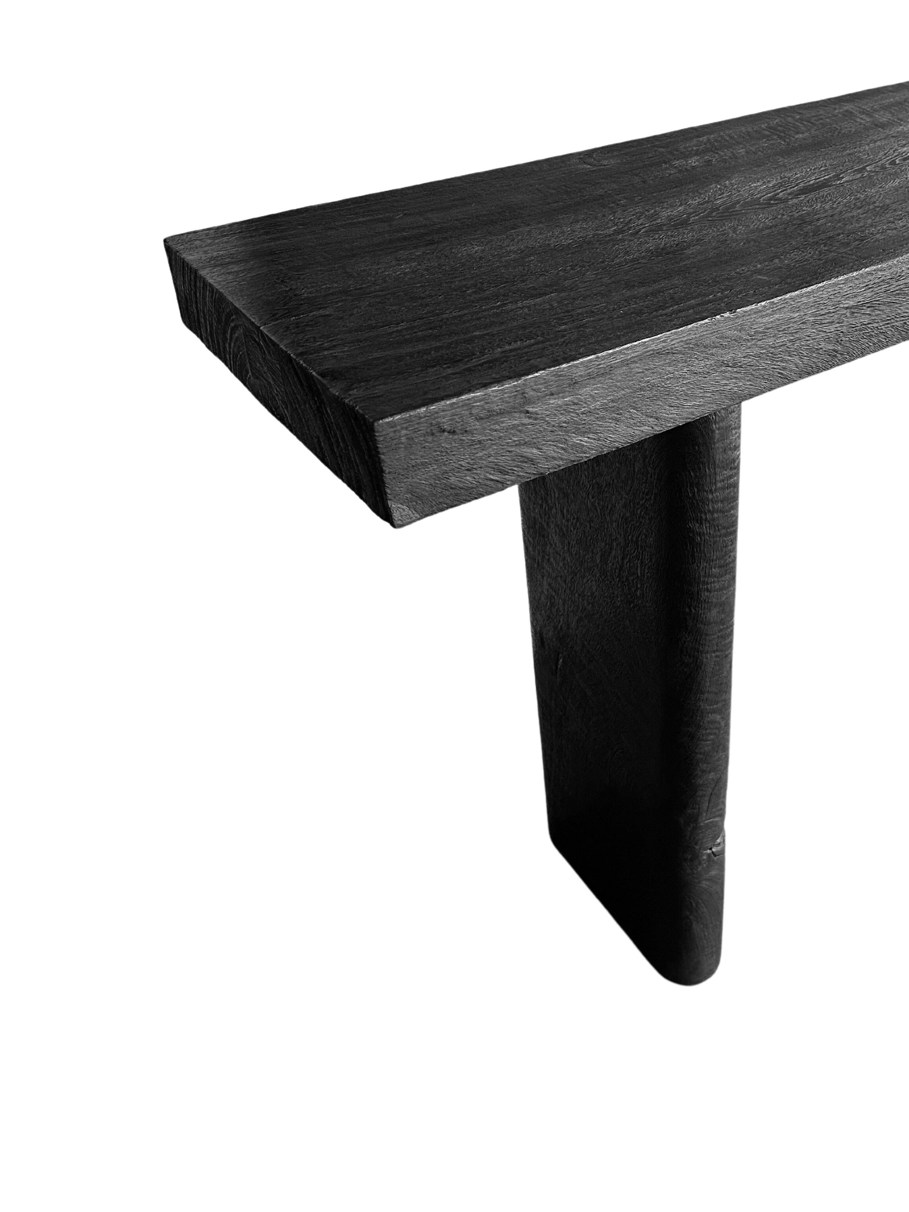 Other Solid Mango Wood Console Table Burnt Finish Modern Organic For Sale