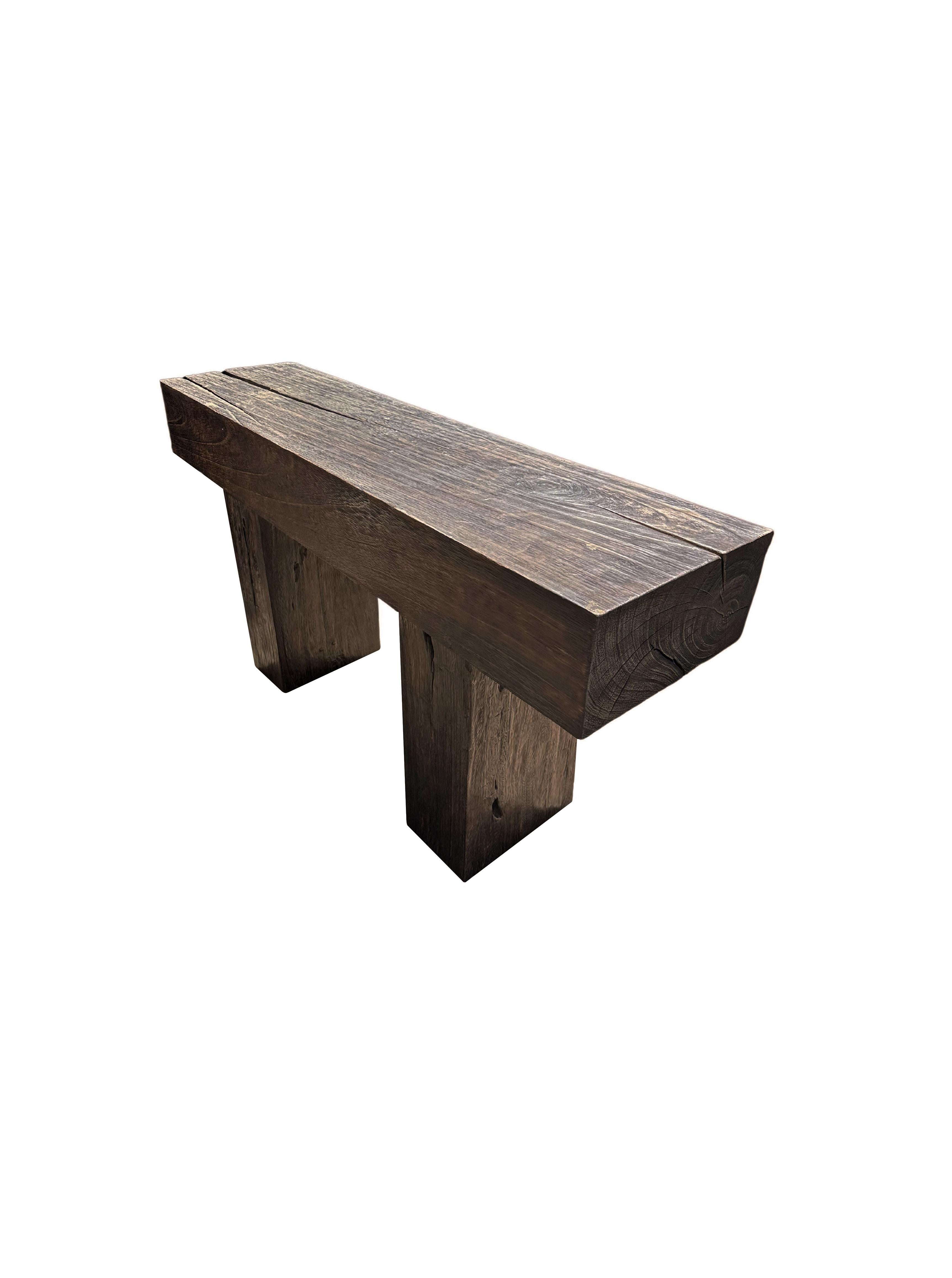 Other Solid Mango Wood Console Table, Burnt Finish Modern Organic For Sale