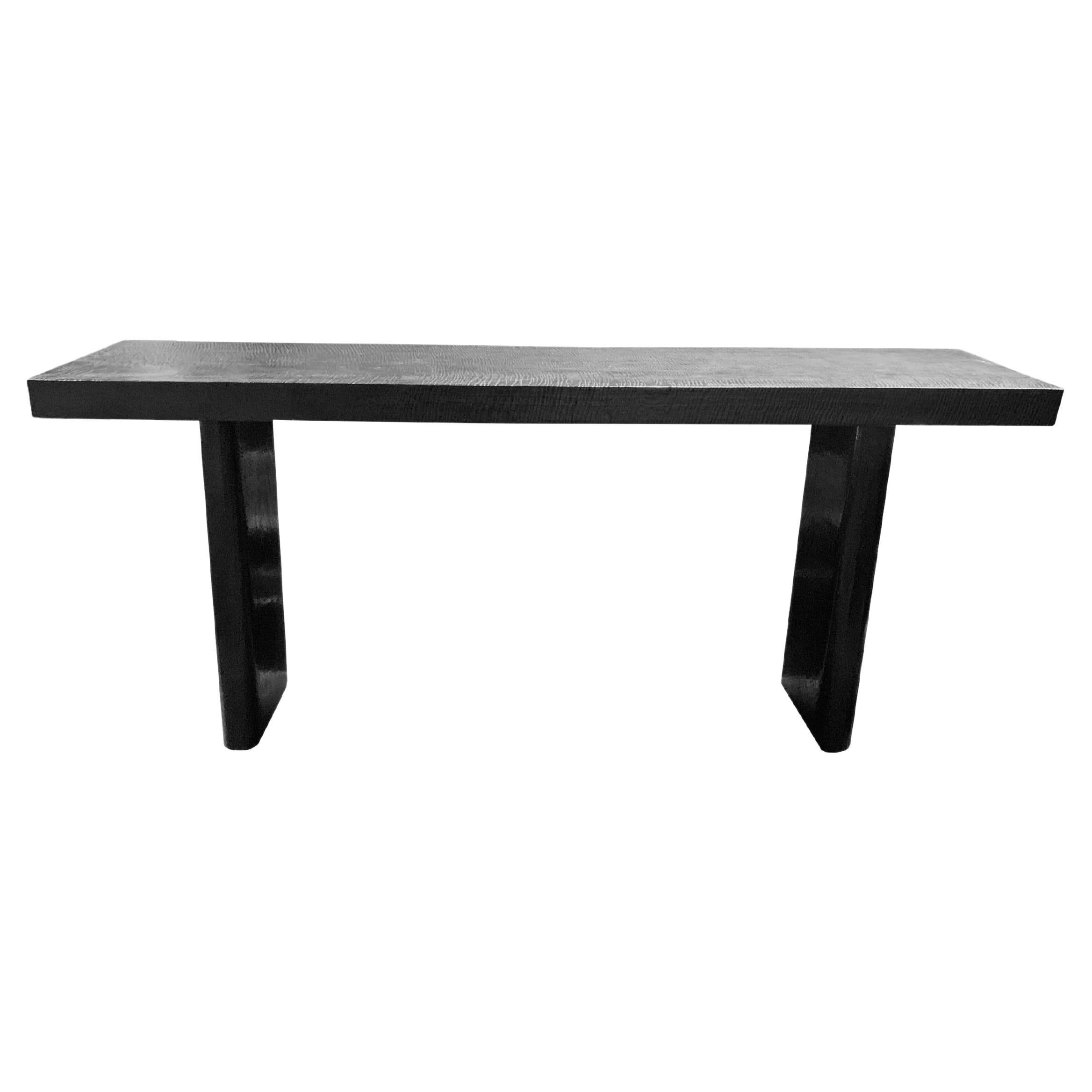 Solid Mango Wood Console Table Burnt Finish Modern Organic For Sale