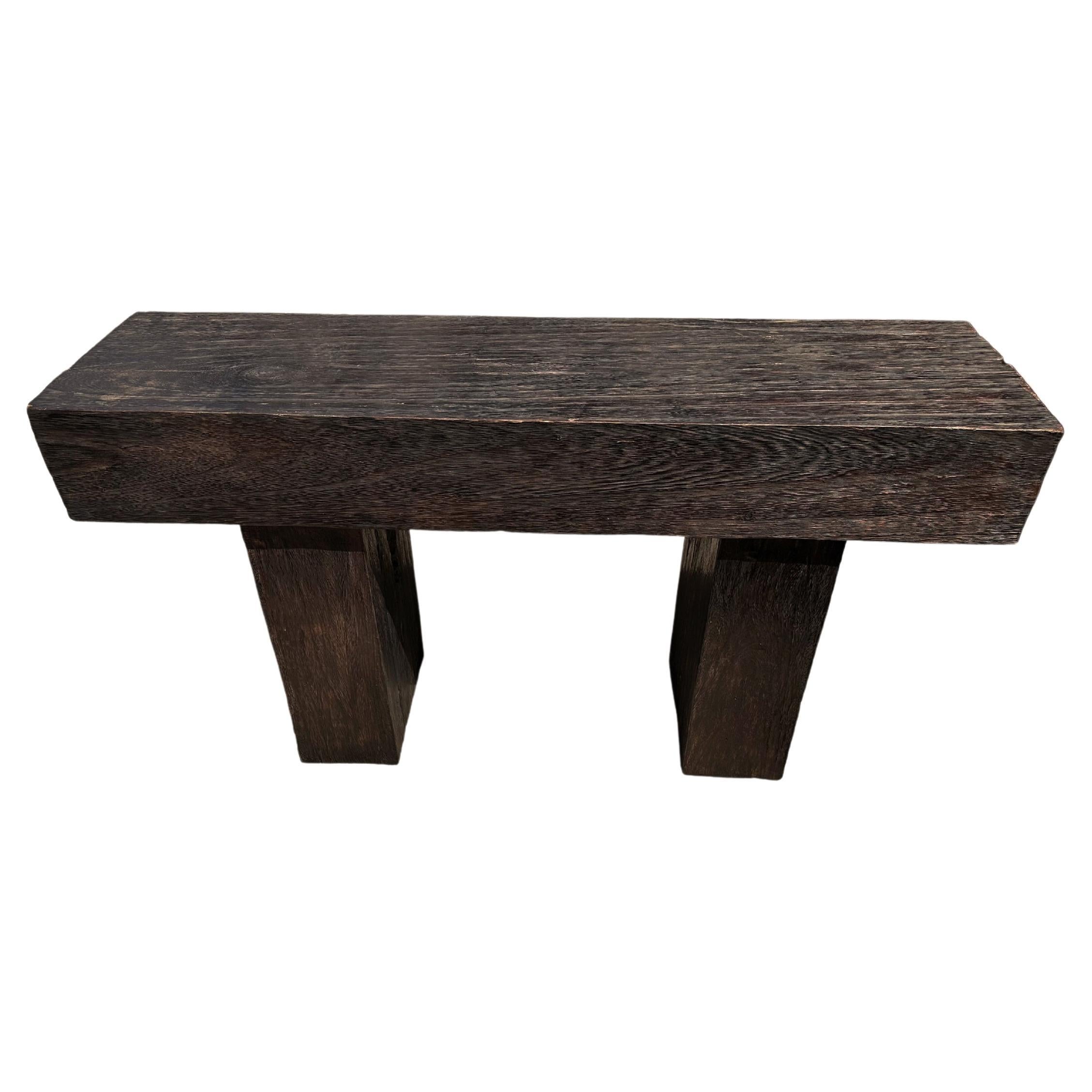 Solid Mango Wood Console Table, Burnt Finish Modern Organic For Sale