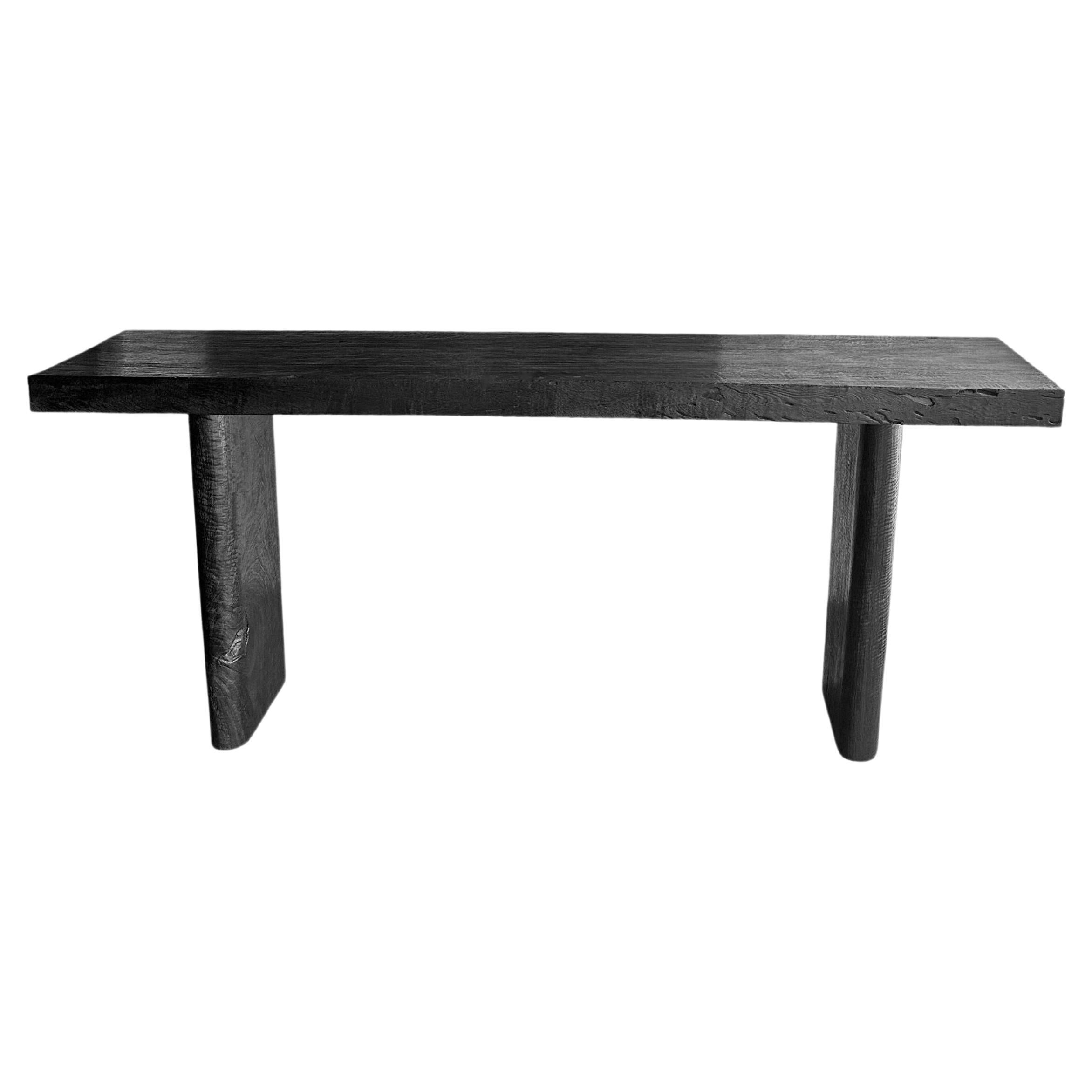 Solid Mango Wood Console Table Burnt Finish Modern Organic For Sale