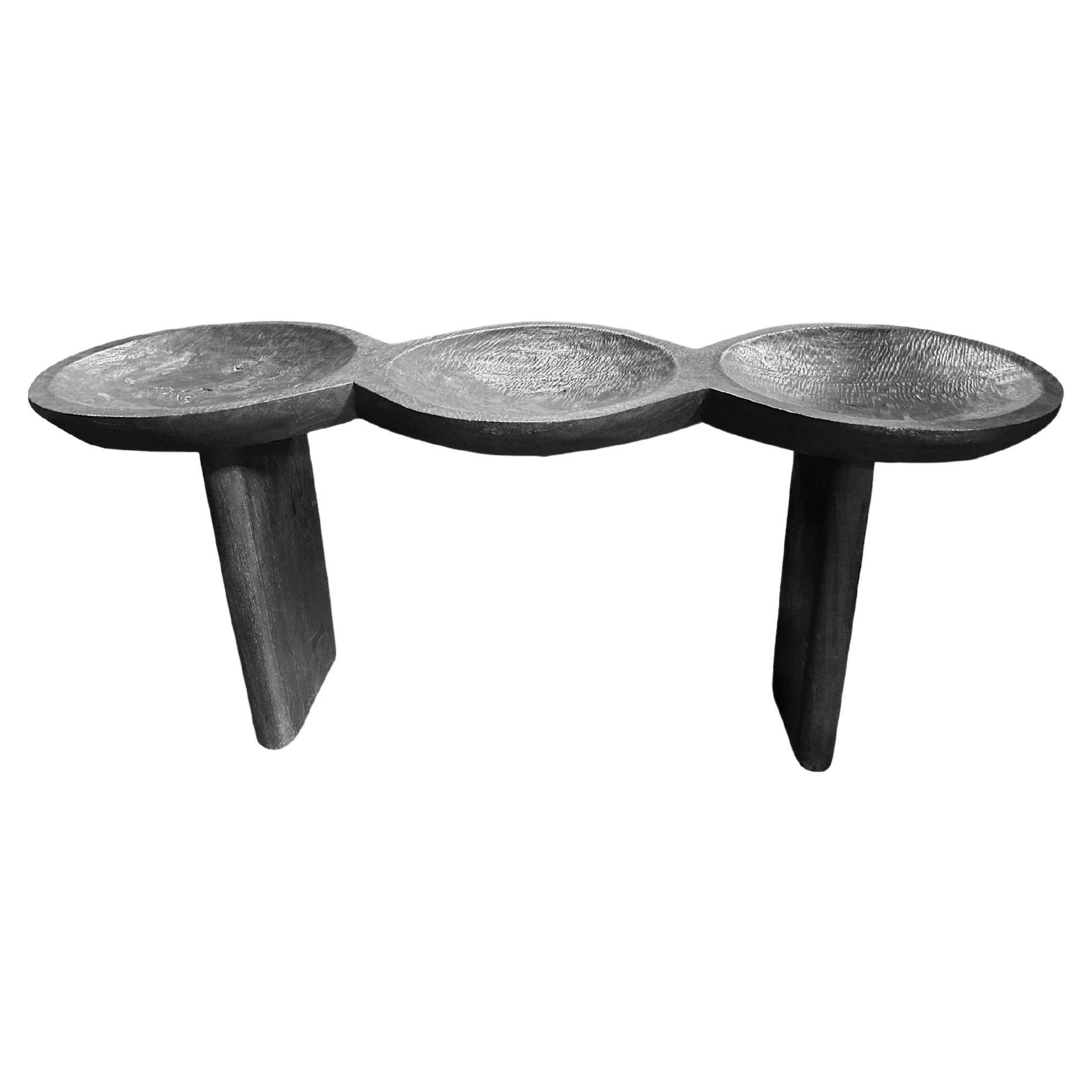 Solid Mango Wood Console Table, Burnt Finish Modern Organic