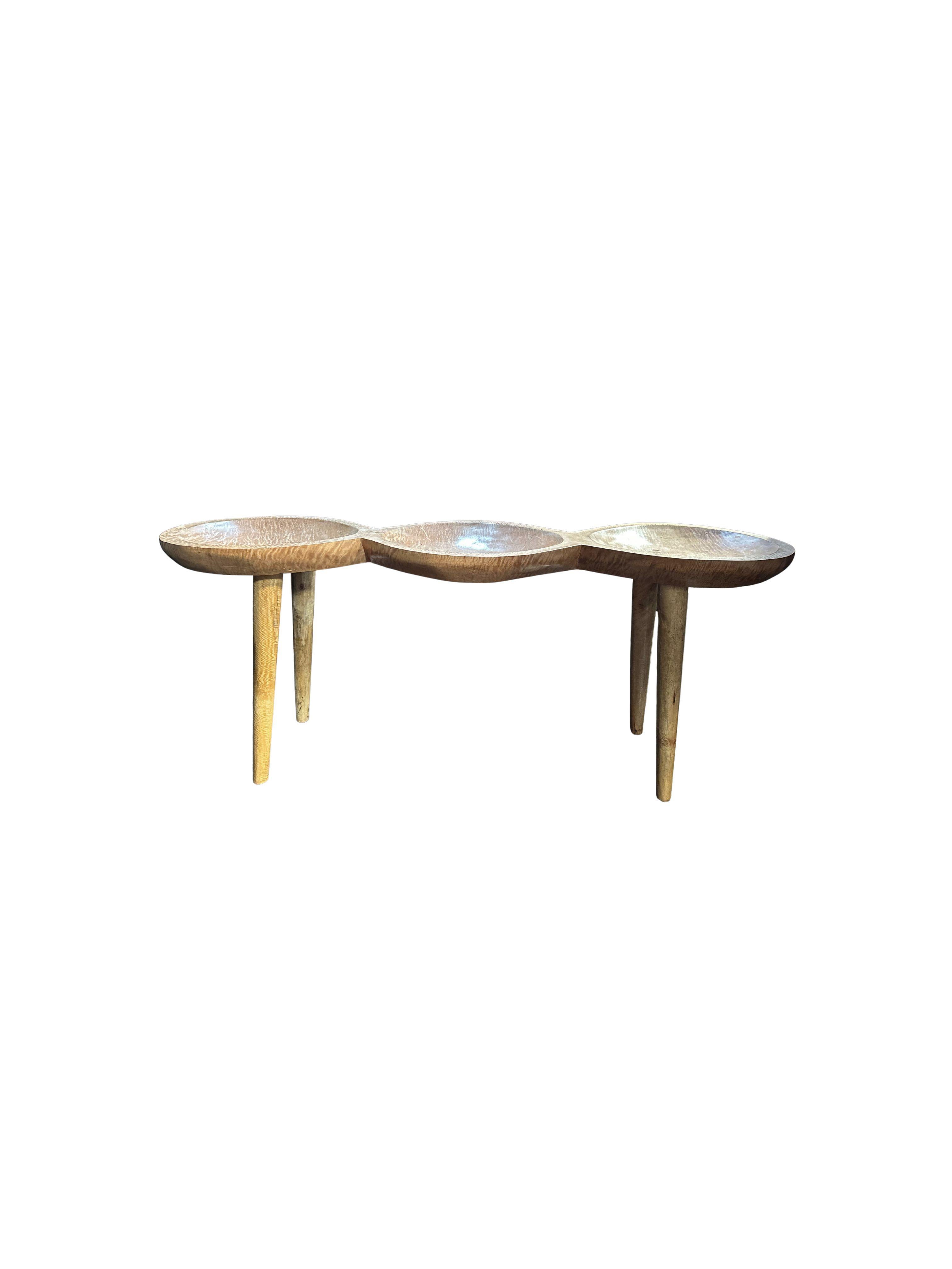 Hand-Carved Solid Mango Wood Console Table, Natural Finish Modern Organic For Sale