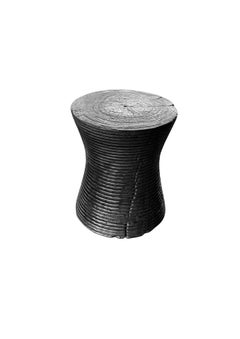 Solid Mango Wood Round Side Table Modern Organic, Burnt Finish