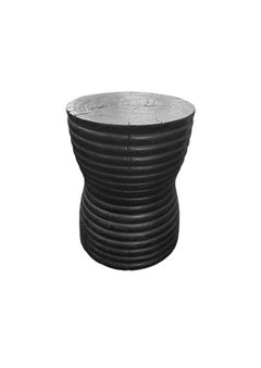 Solid Mango Wood Round Side Table Modern Organic, Burnt Finish
