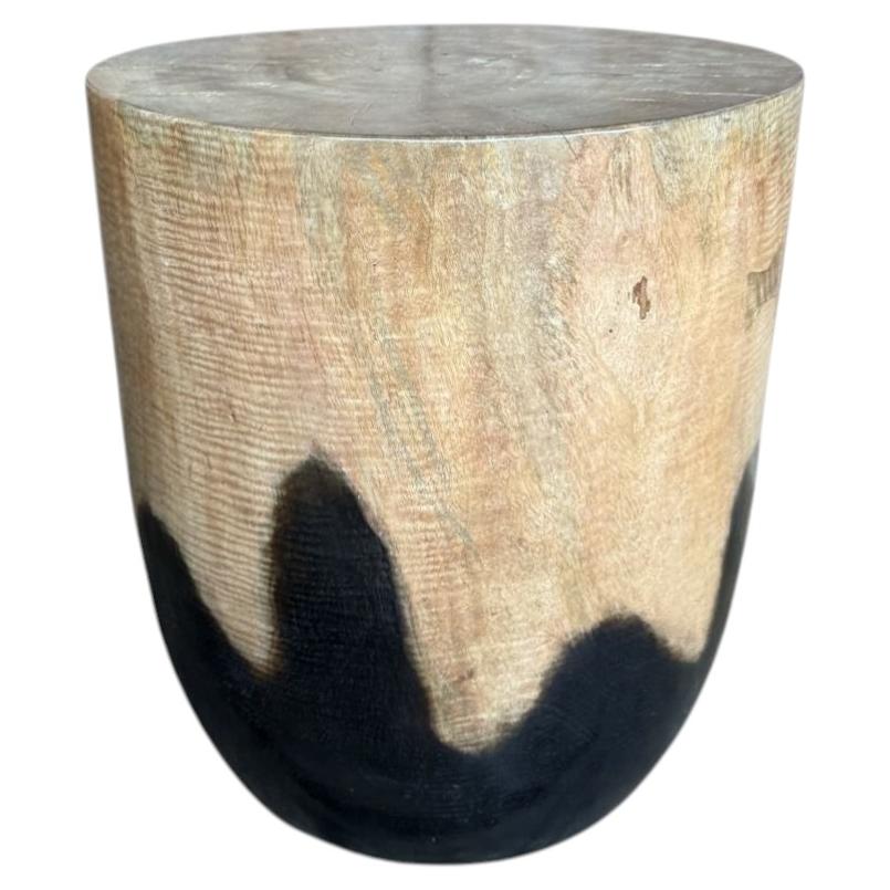 Solid Mango Wood Round Side Table, Modern Organic, Natural & Burnt Finish