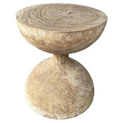 Solid Mango Wood Sculptural Side Table Modern Organic, Bleached Finish