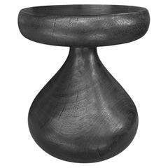 Solid Mango Wood Sculptural Side Table Modern Organic, Burnt Finish