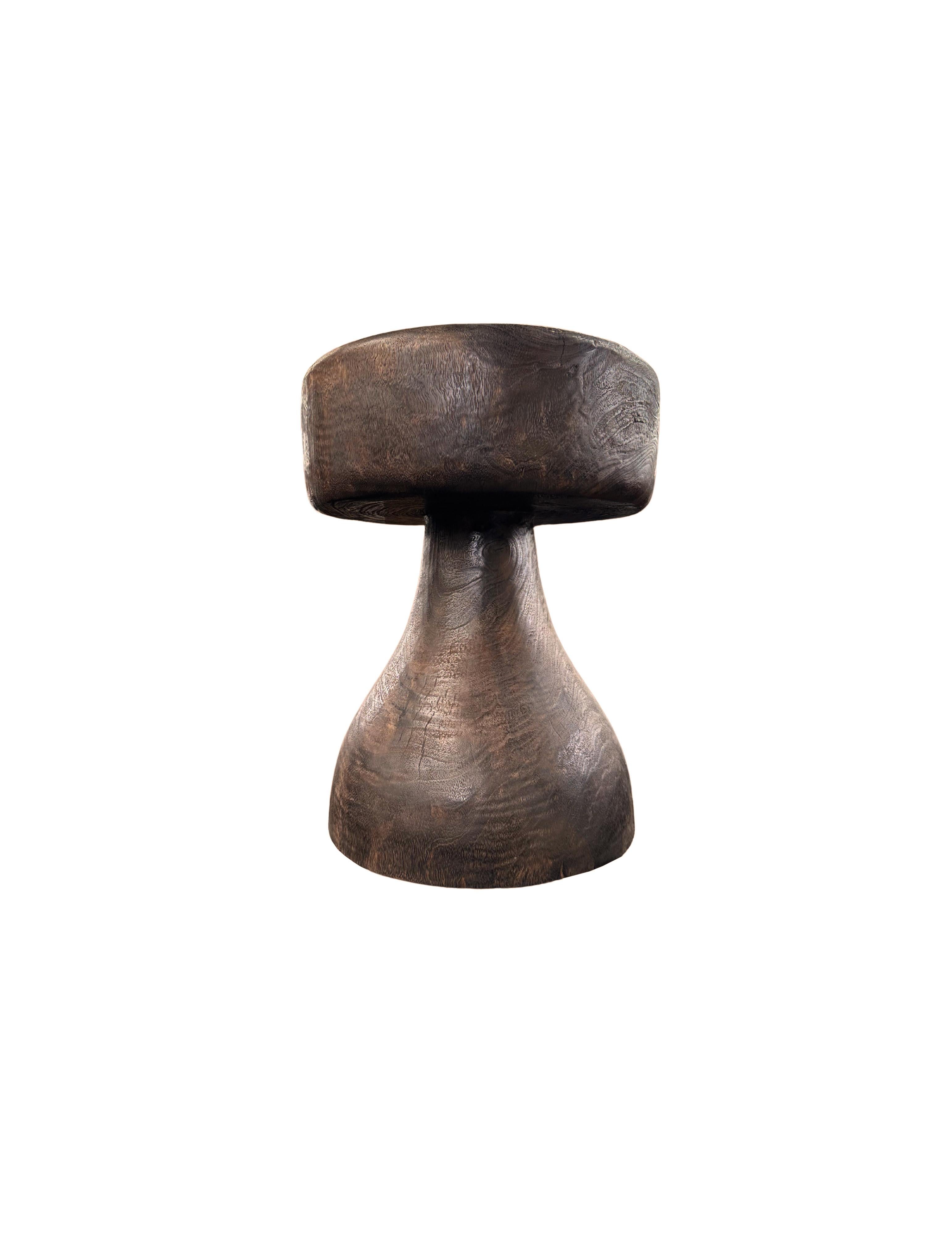Organic Modern Solid Mango Wood Sculptural Side Table Modern Organic, Espresso Finish For Sale