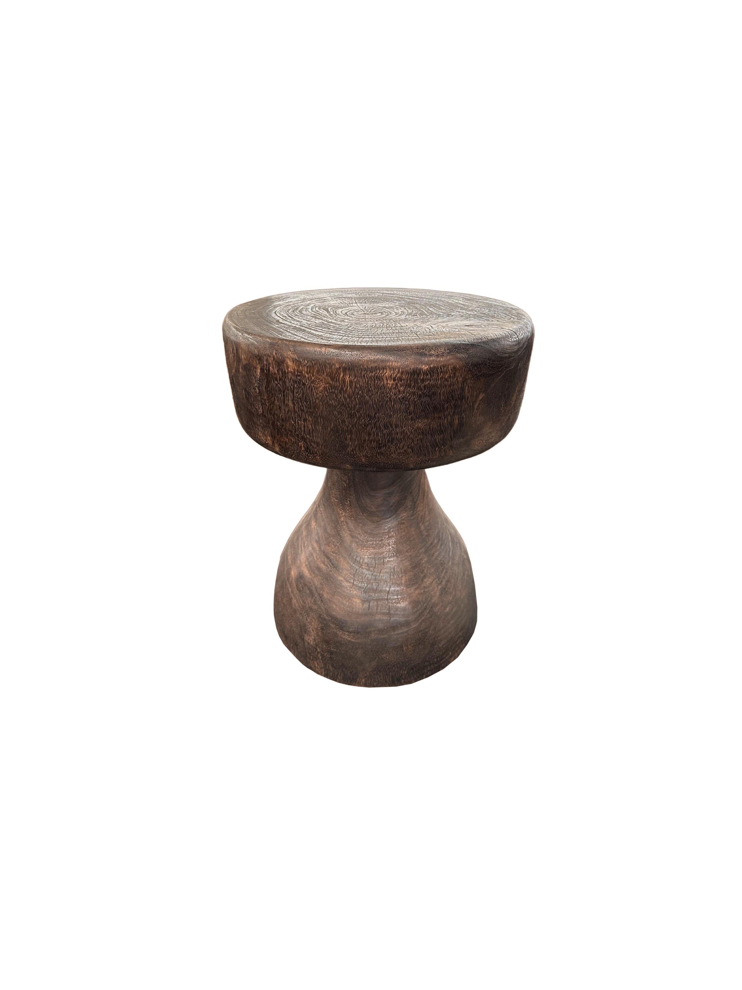 Indonesian Solid Mango Wood Sculptural Side Table Modern Organic, Espresso Finish For Sale