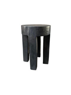 Solid Mango Wood Side Table with Burnt Finish, Modern Organic