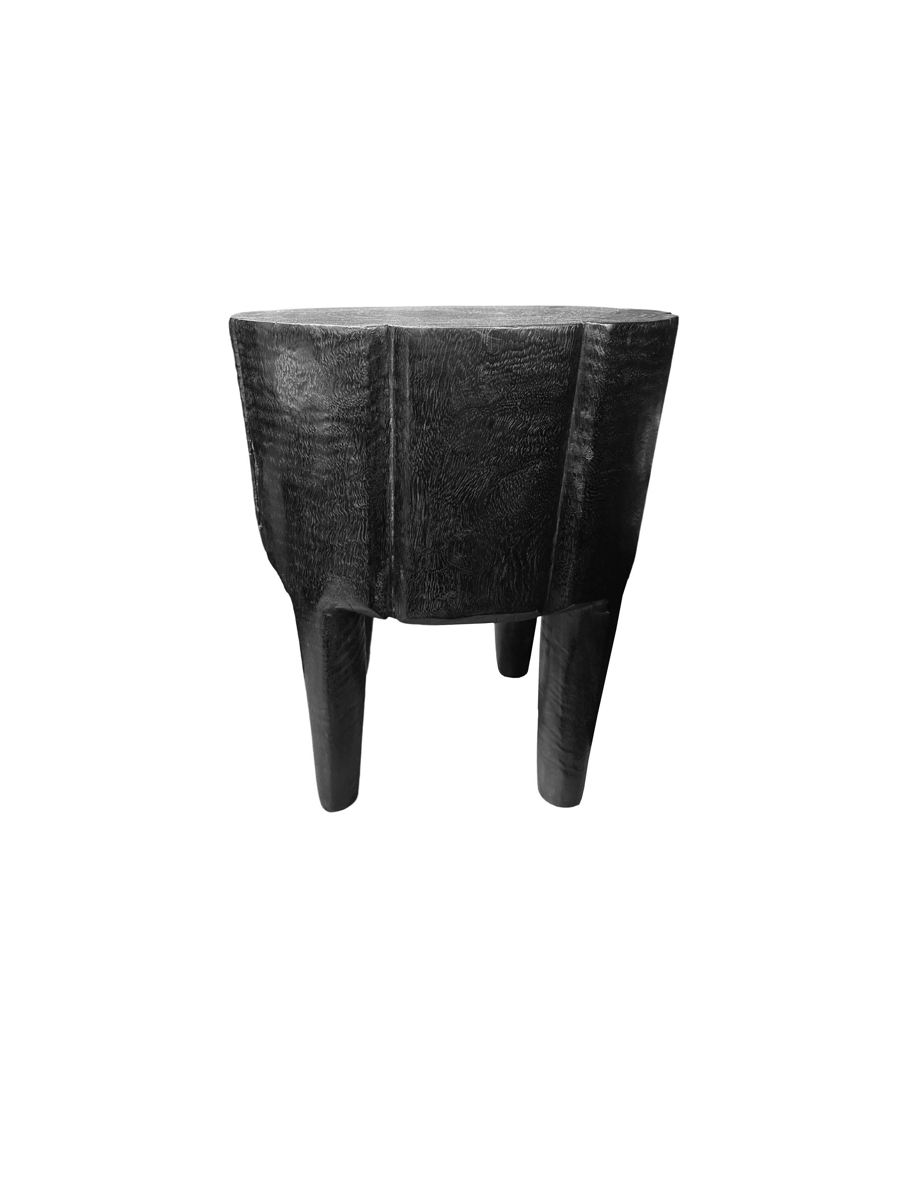Hand-Crafted Solid Mango Wood Side Table with Burnt Finish, Modern Organic For Sale