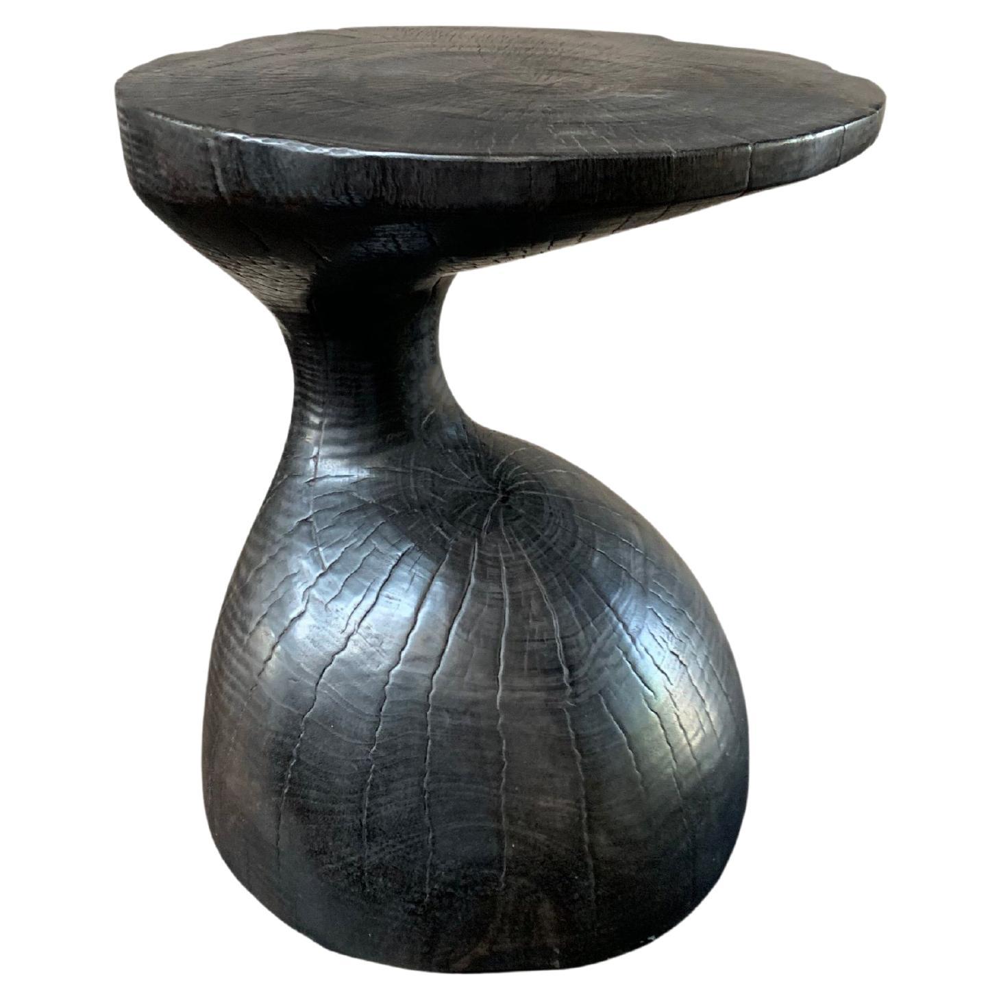Solid Mango Wood Side Table with Burnt Finish, Modern Organic