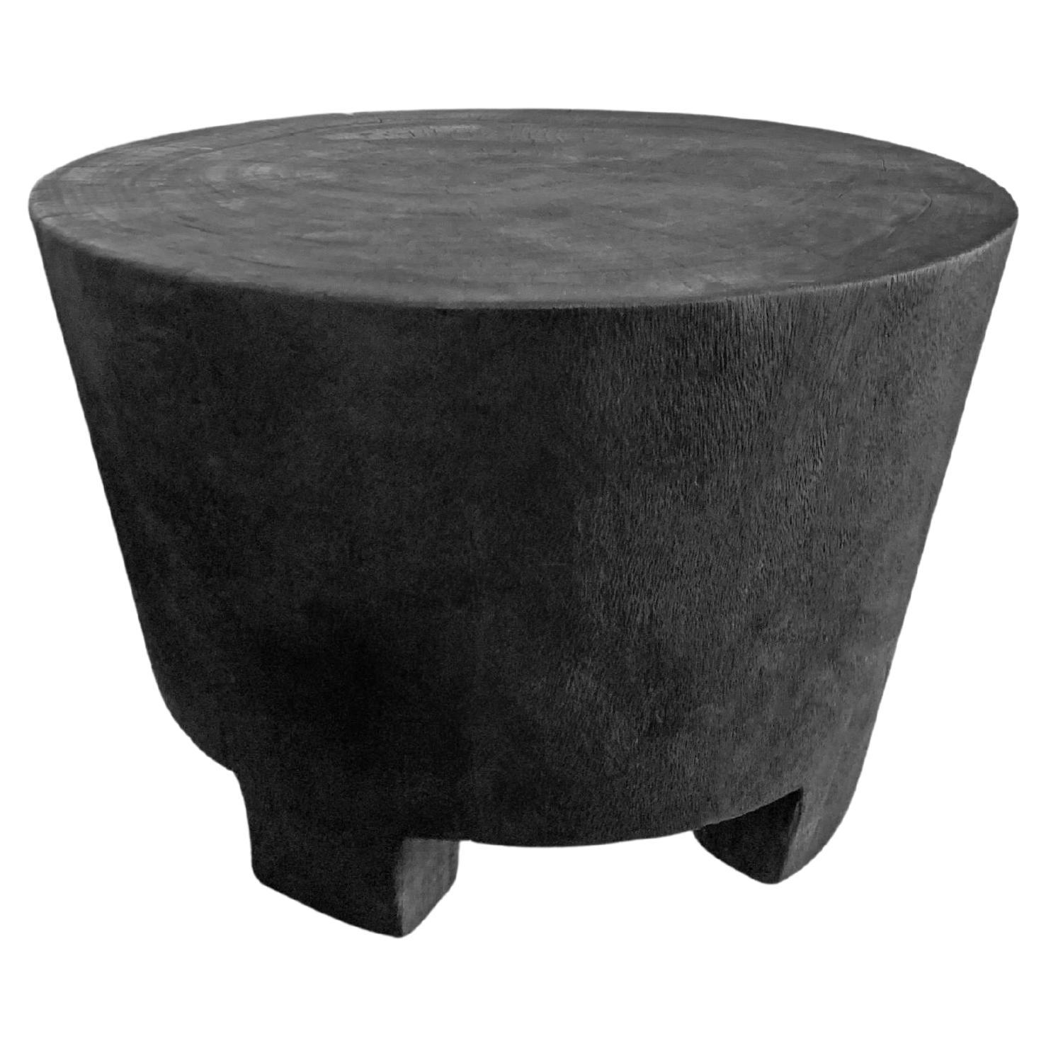 Solid Mango Wood Side Table with Burnt Finish, Modern Organic For Sale