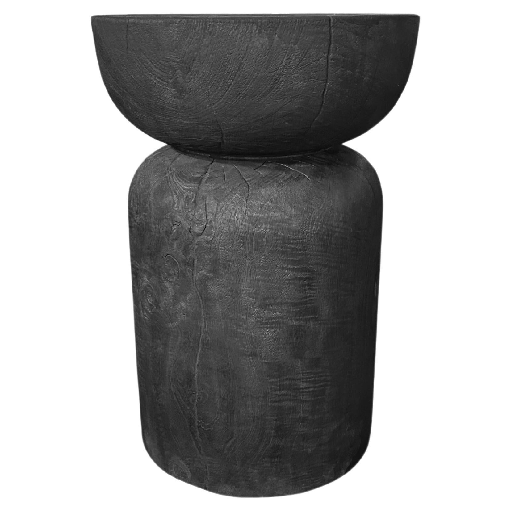 Solid Mango Wood Side Table with Burnt Finish, Modern Organic For Sale