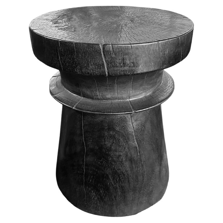 Solid Mango Wood Side Table with Burnt Finish, Modern Organic For Sale at 1stDibs