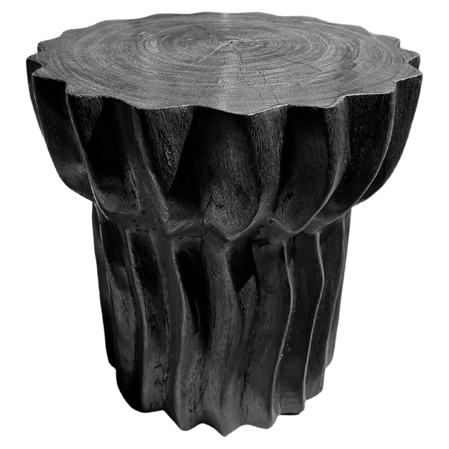 Solid Mango Wood Side Table with Burnt Finish, Modern Organic For Sale