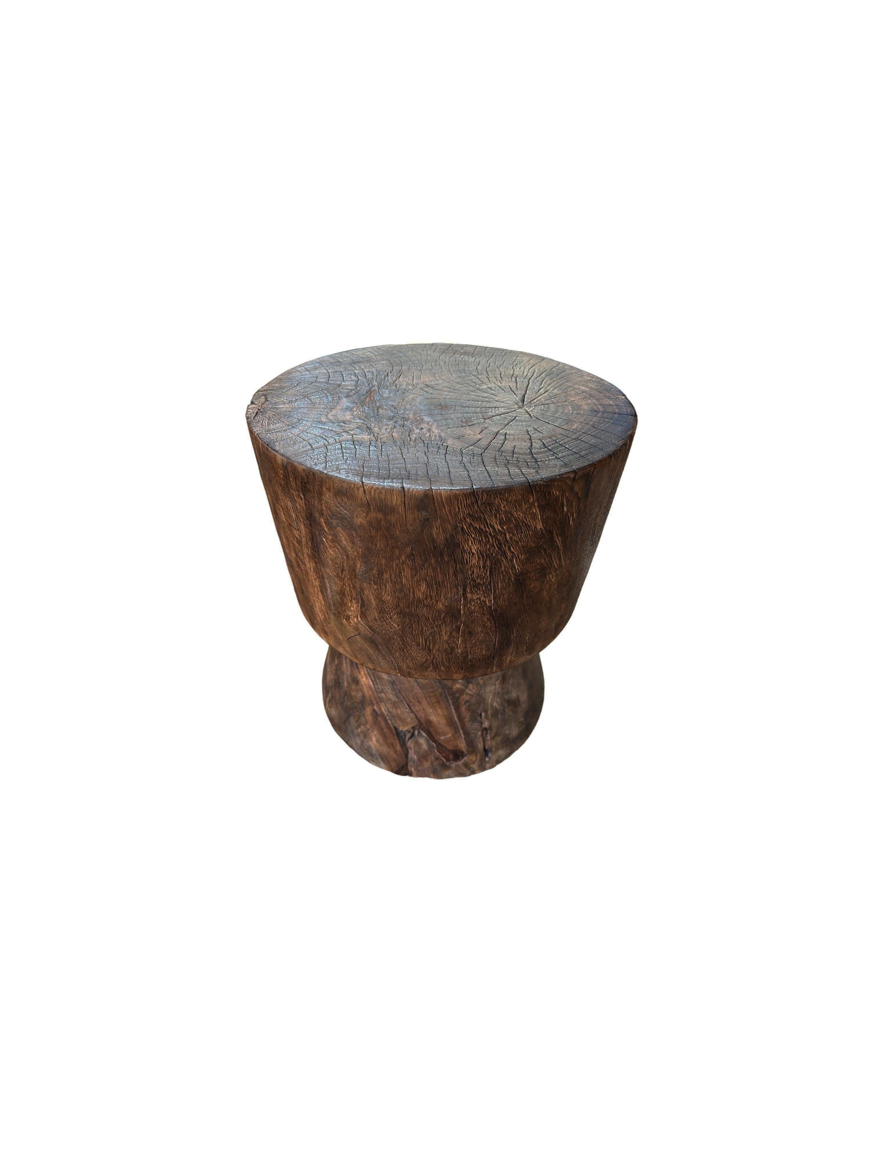 Indonesian Solid Mango Wood Side Table with Espresso Finish, Modern Organic For Sale