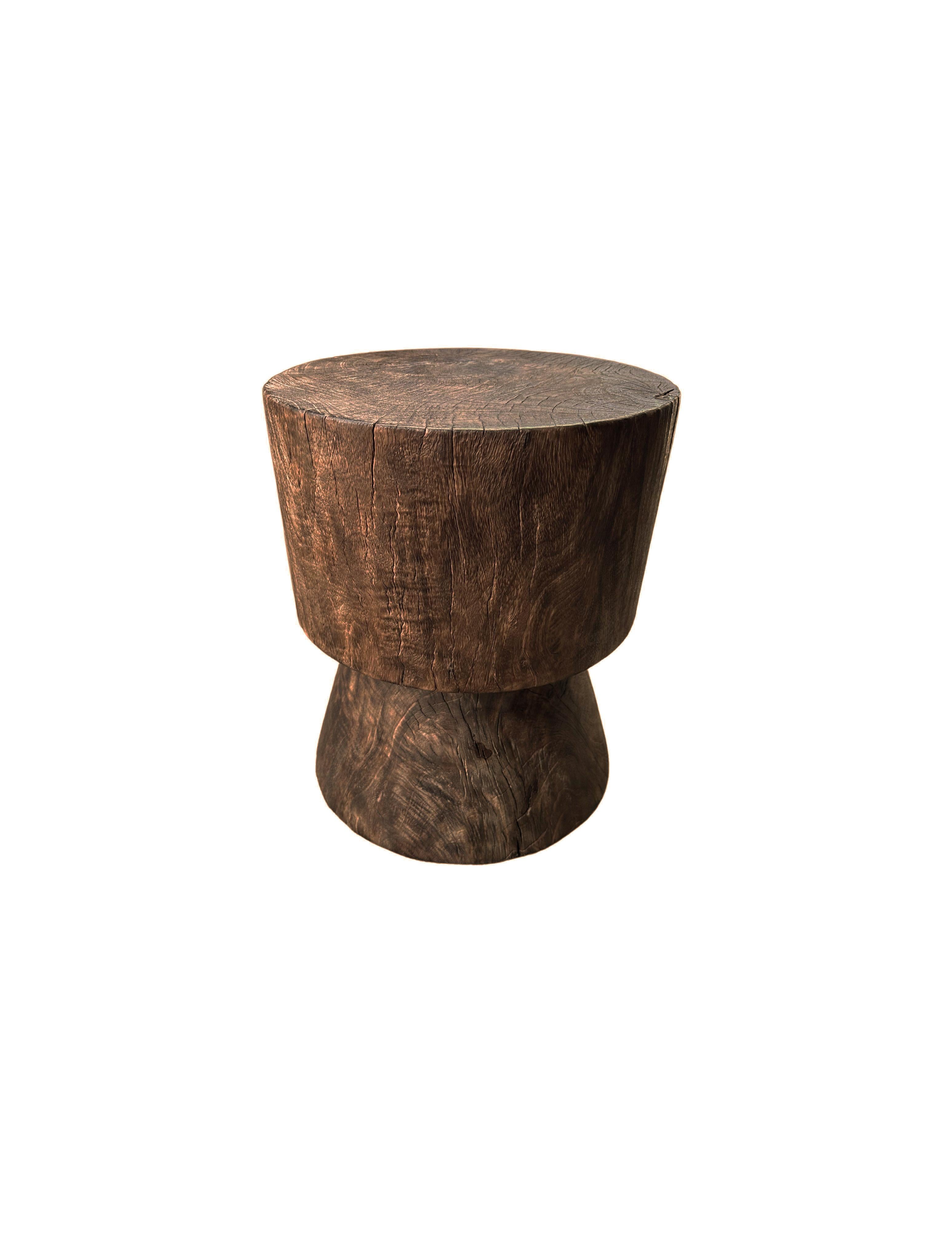 Hand-Crafted Solid Mango Wood Side Table with Espresso Finish, Modern Organic For Sale