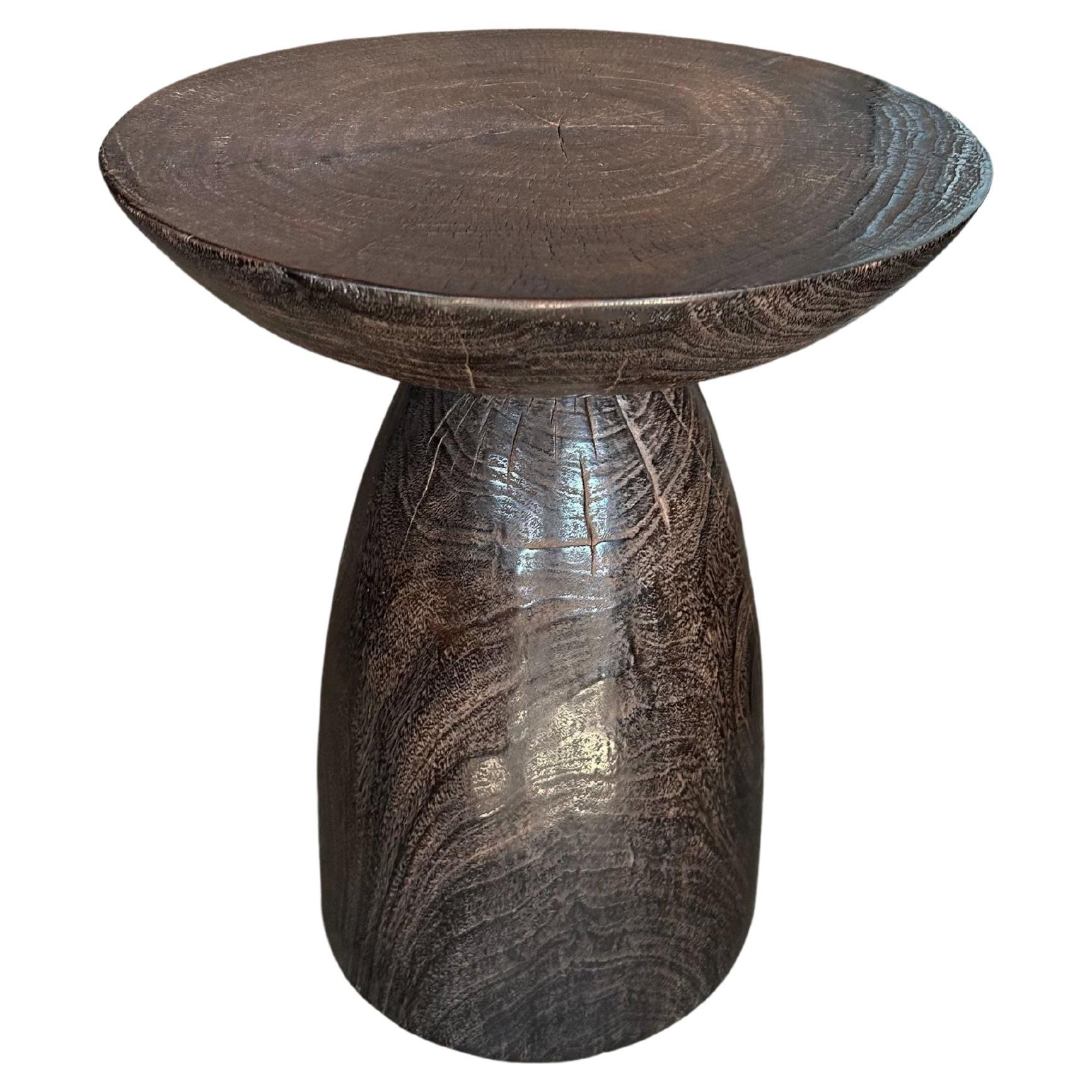Solid Mango Wood Side Table with Espresso Finish, Modern Organic For Sale