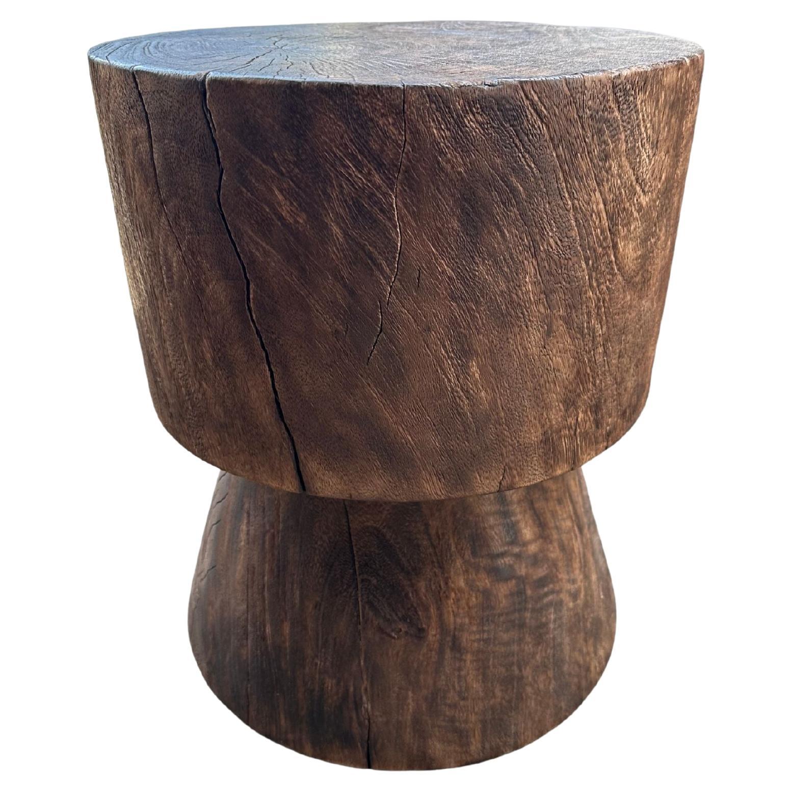 Solid Mango Wood Side Table with Espresso Finish, Modern Organic For Sale