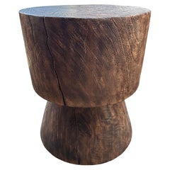Solid Mango Wood Side Table with Espresso Finish, Modern Organic
