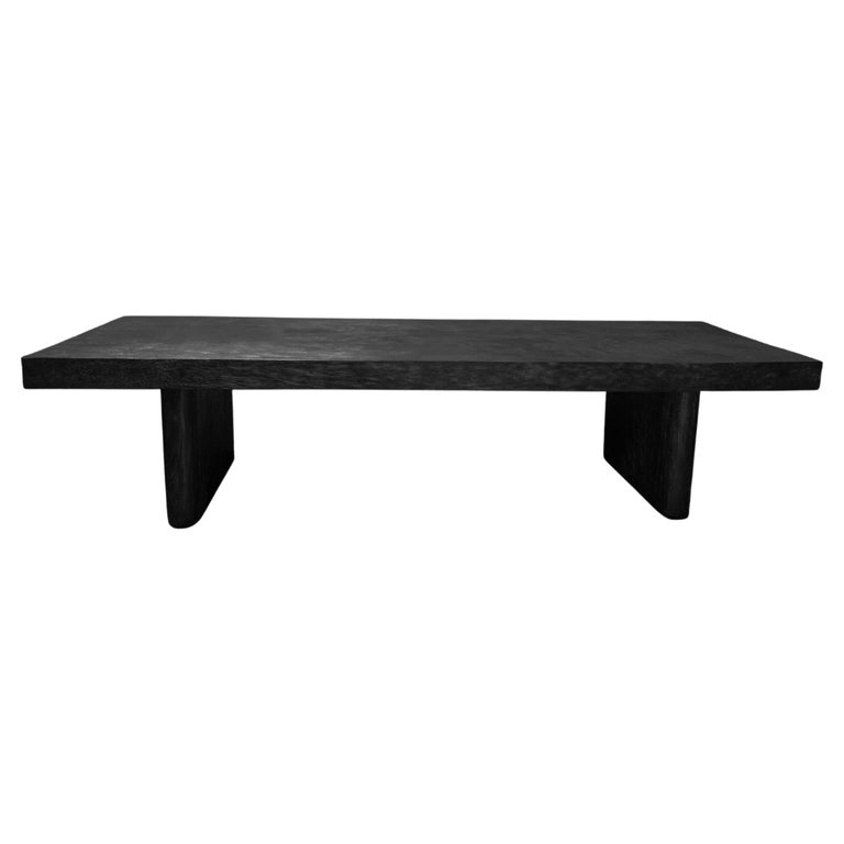 Solid Mango Wood Sofa Table Modern Organic, Burnt Finish For Sale at