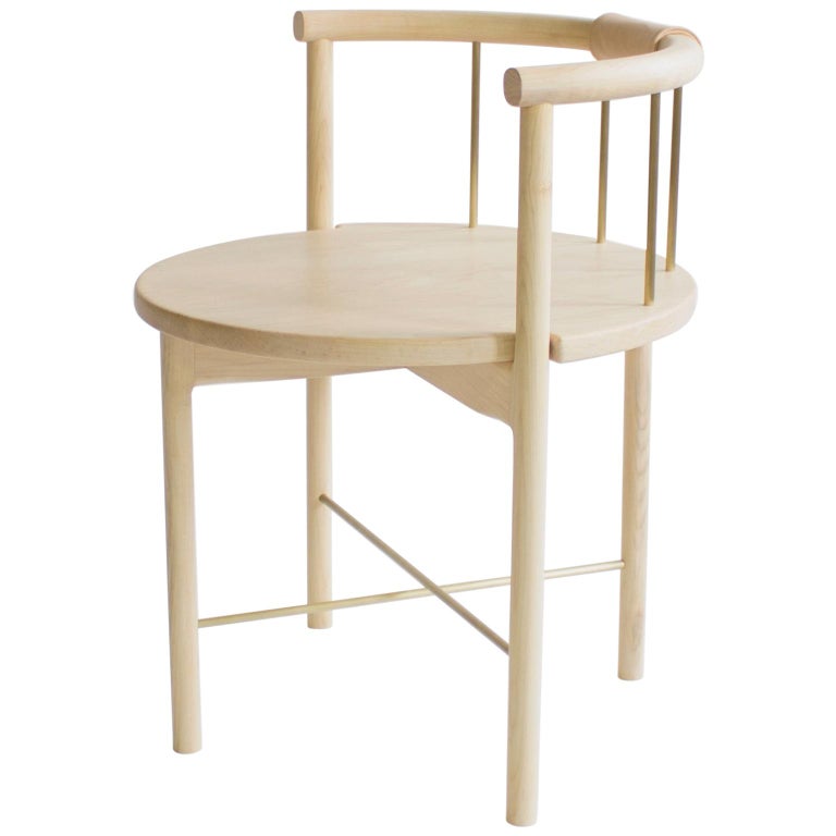 Solid Maple Barrel-Backed Dining Chair with Brass or Bronze Rungs, Leather Grip 1