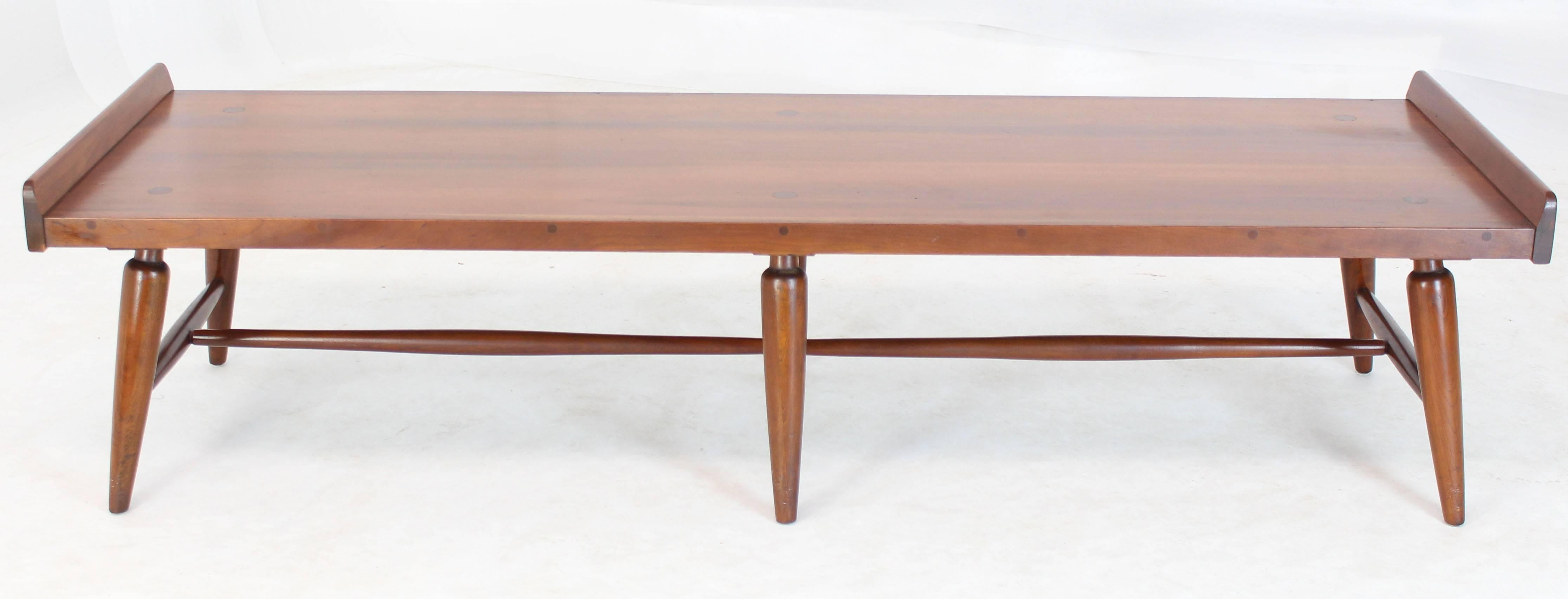 Mid-Century Modern Solid Maple Six Legges Bench or Coffee Table with rolled edges