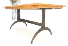 Solid Maple Top Wrought Iron Base 2x18" Leaves Dining Table MINT