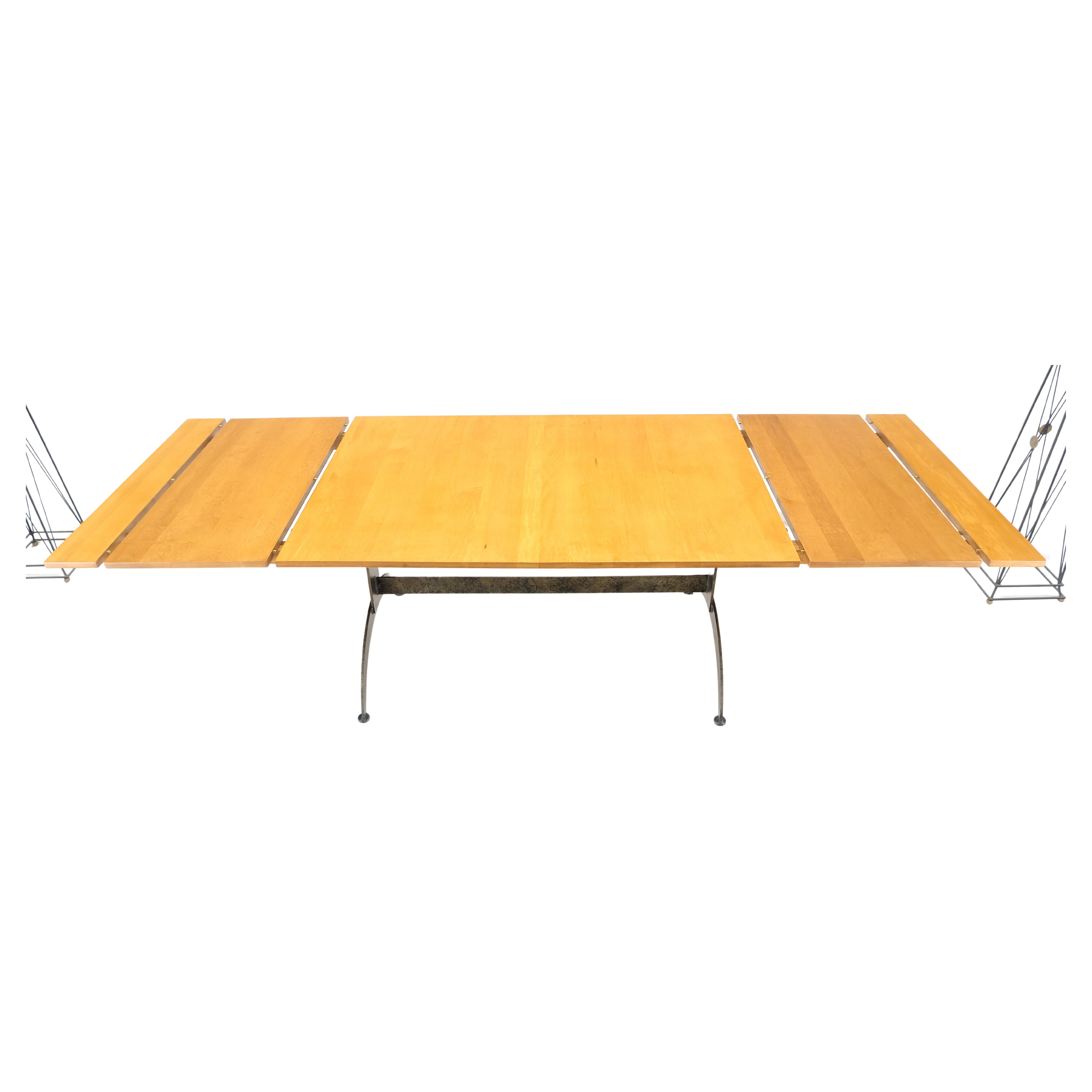 Solid Maple Top Wrought Iron Base 2x18" Leaves Dining Table MINT