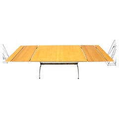 Solid Maple Top Wrought Iron Base 2x18" Leaves Dining Table MINT