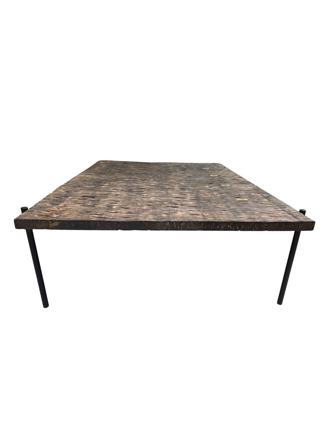 Chinese Solid Maple Wood Textured Sofa Table, Modern Organic For Sale