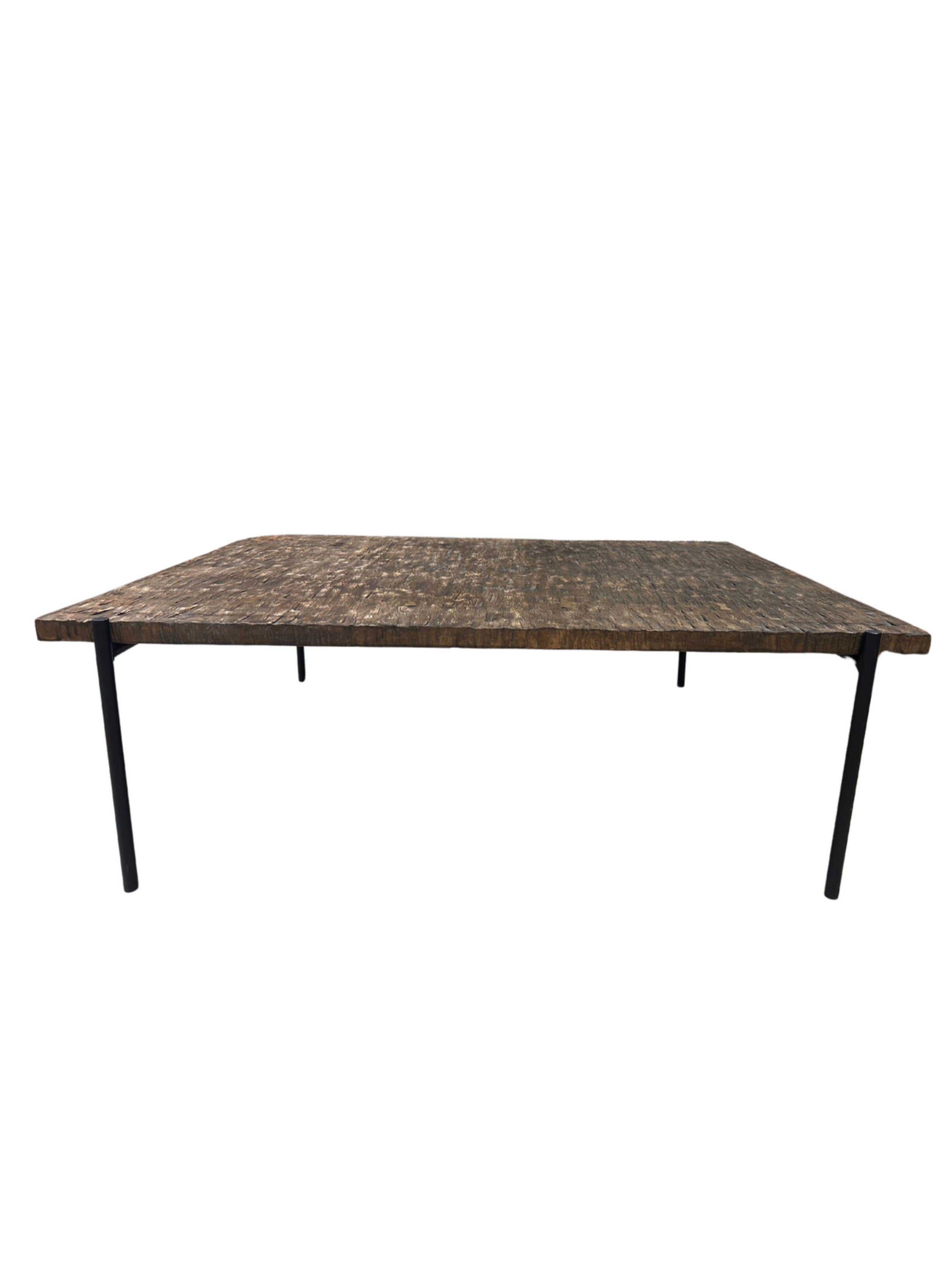 Hand-Crafted Solid Maple Wood Textured Sofa Table, Modern Organic For Sale