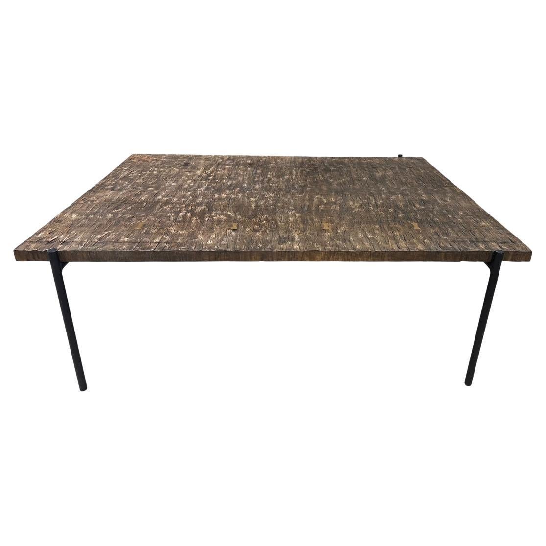 Solid Maple Wood Textured Sofa Table, Modern Organic For Sale