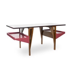 Solid Maple Writing Table and Desk with Lacquered Shelves